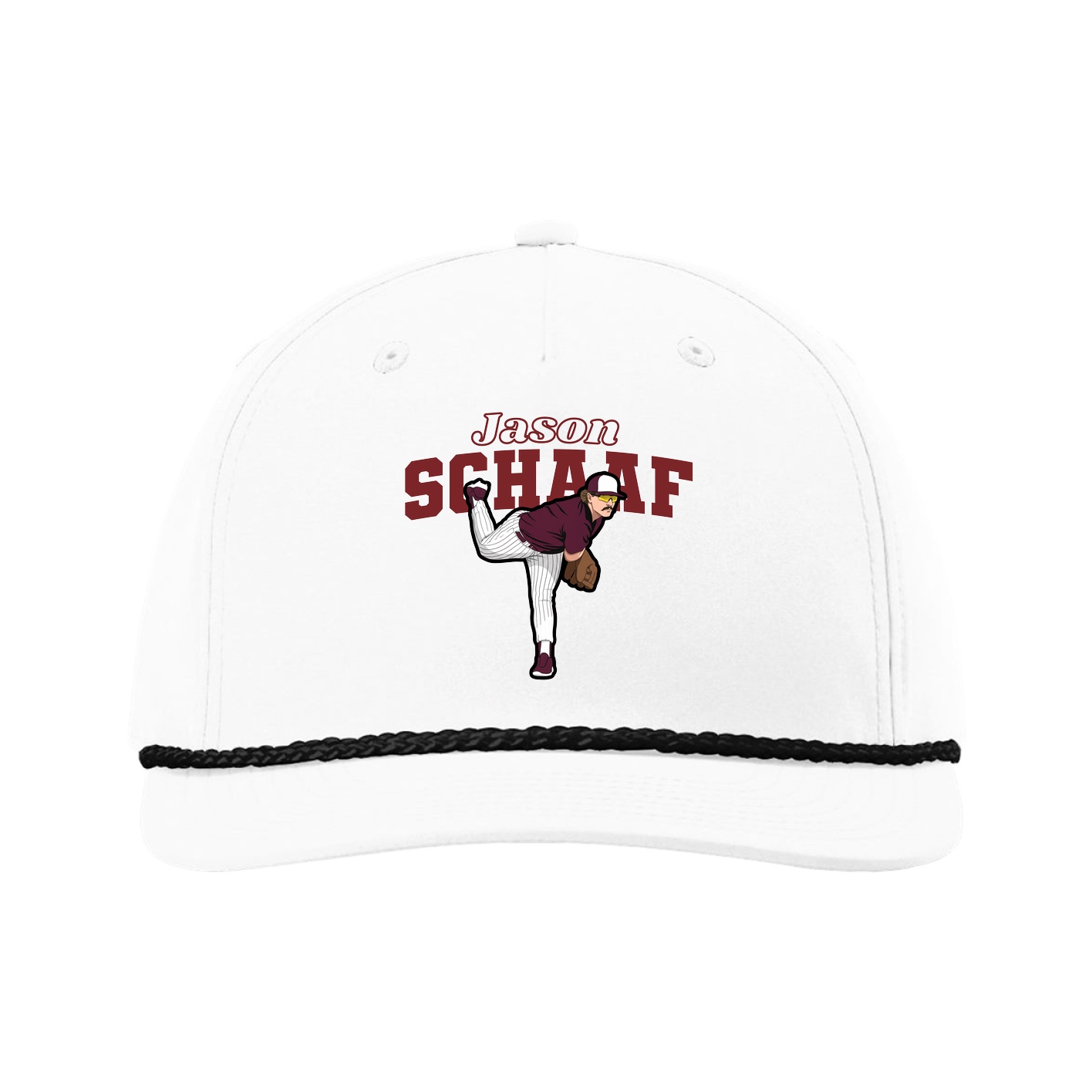 Five-Panel Classic Rope Cap — Name Arch in White