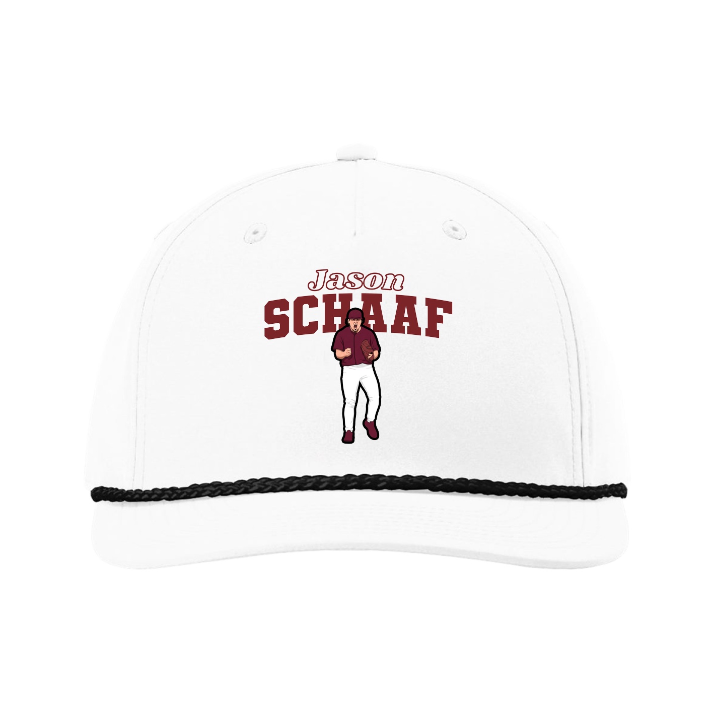 Five-Panel Classic Rope Cap — Name Arch in White