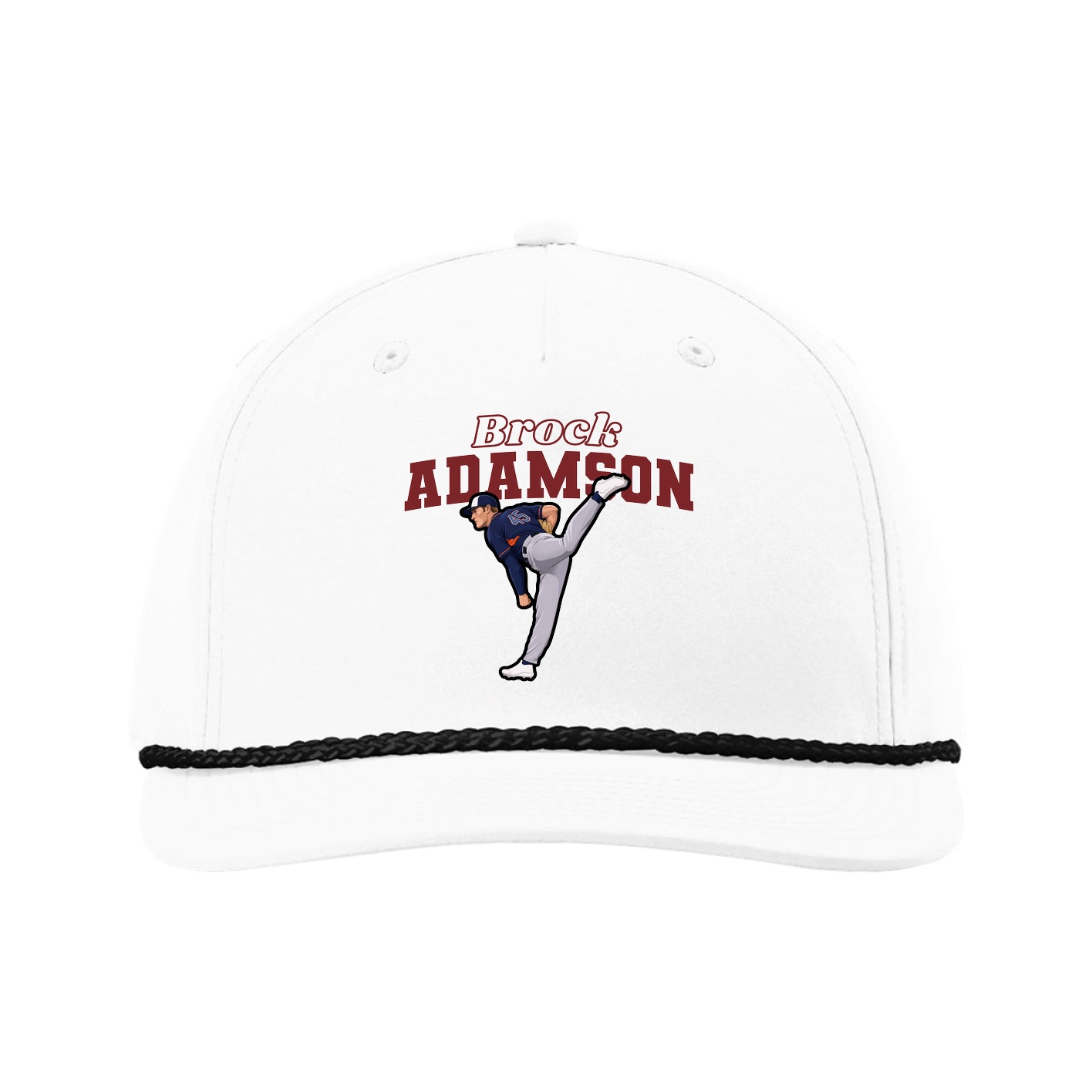 Five-Panel Classic Rope Cap — Name Arch in White