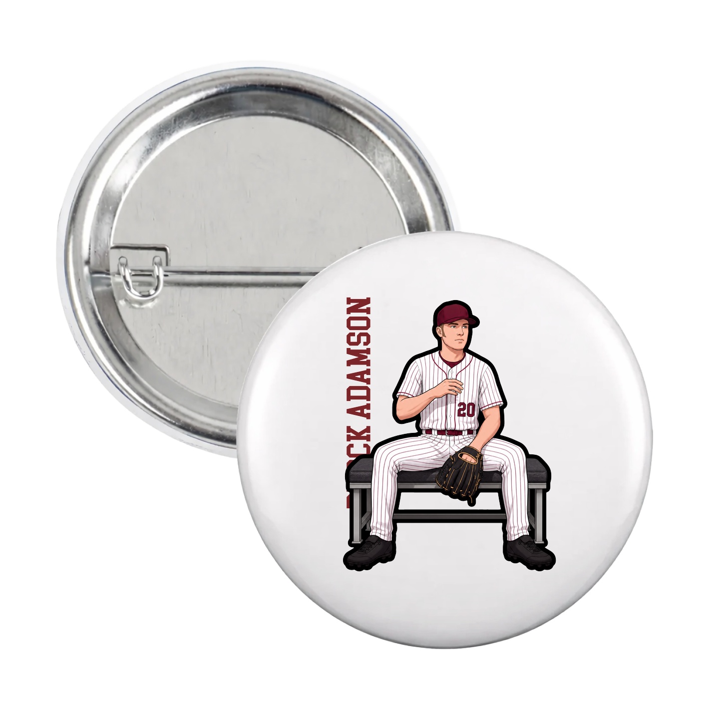 Game Day Button — Name Vertical in White