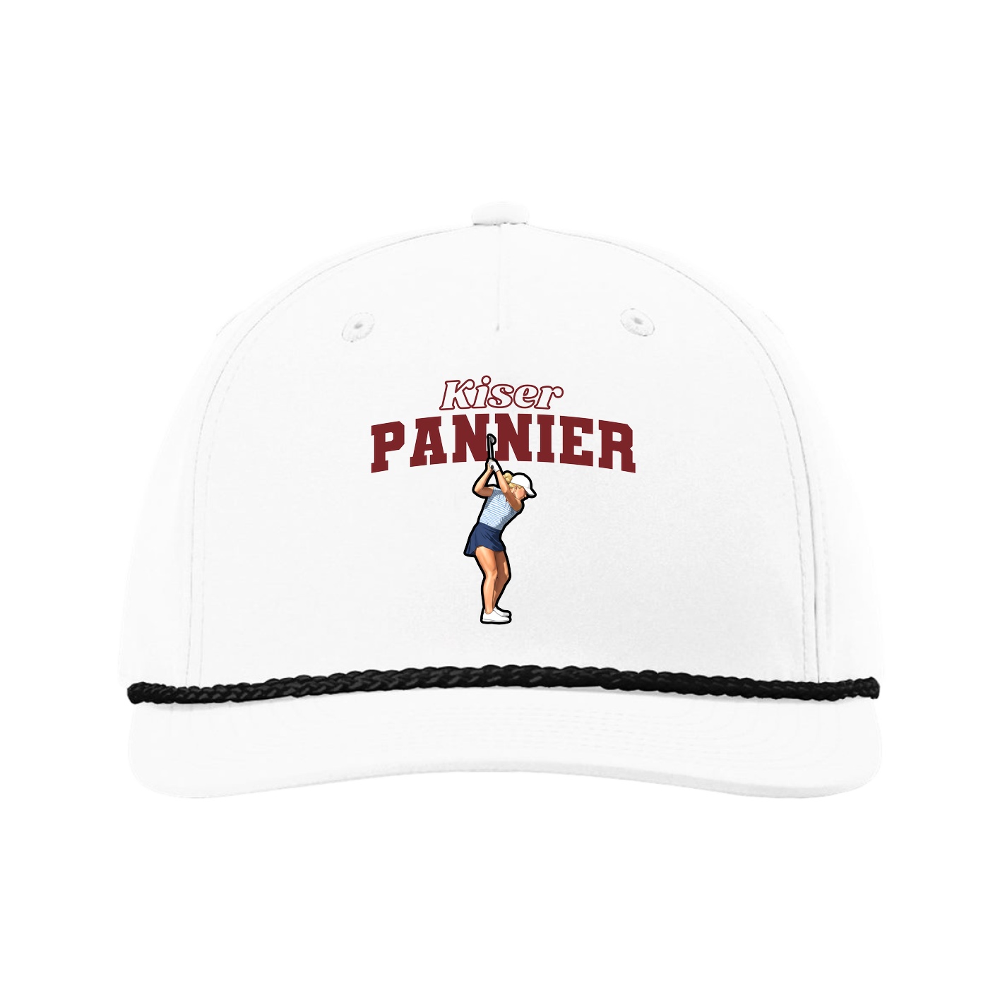 Five-Panel Classic Rope Cap — Name Arch in White