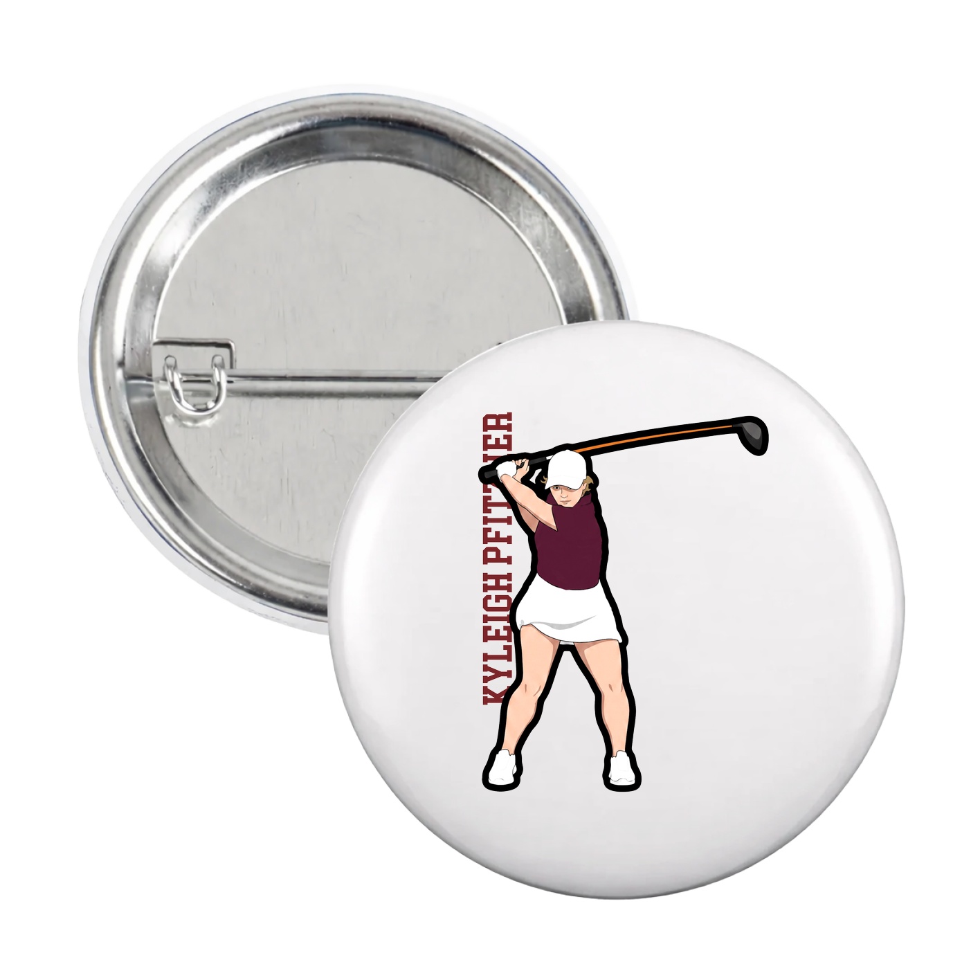 Game Day Button — Name Vertical in White