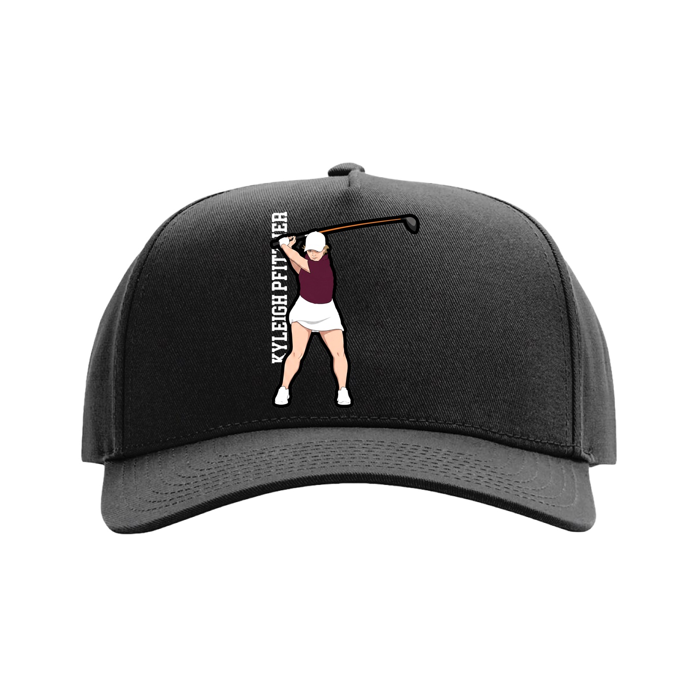 Full Fabric Five-Panel Champ Cap — Name Vertical in Black