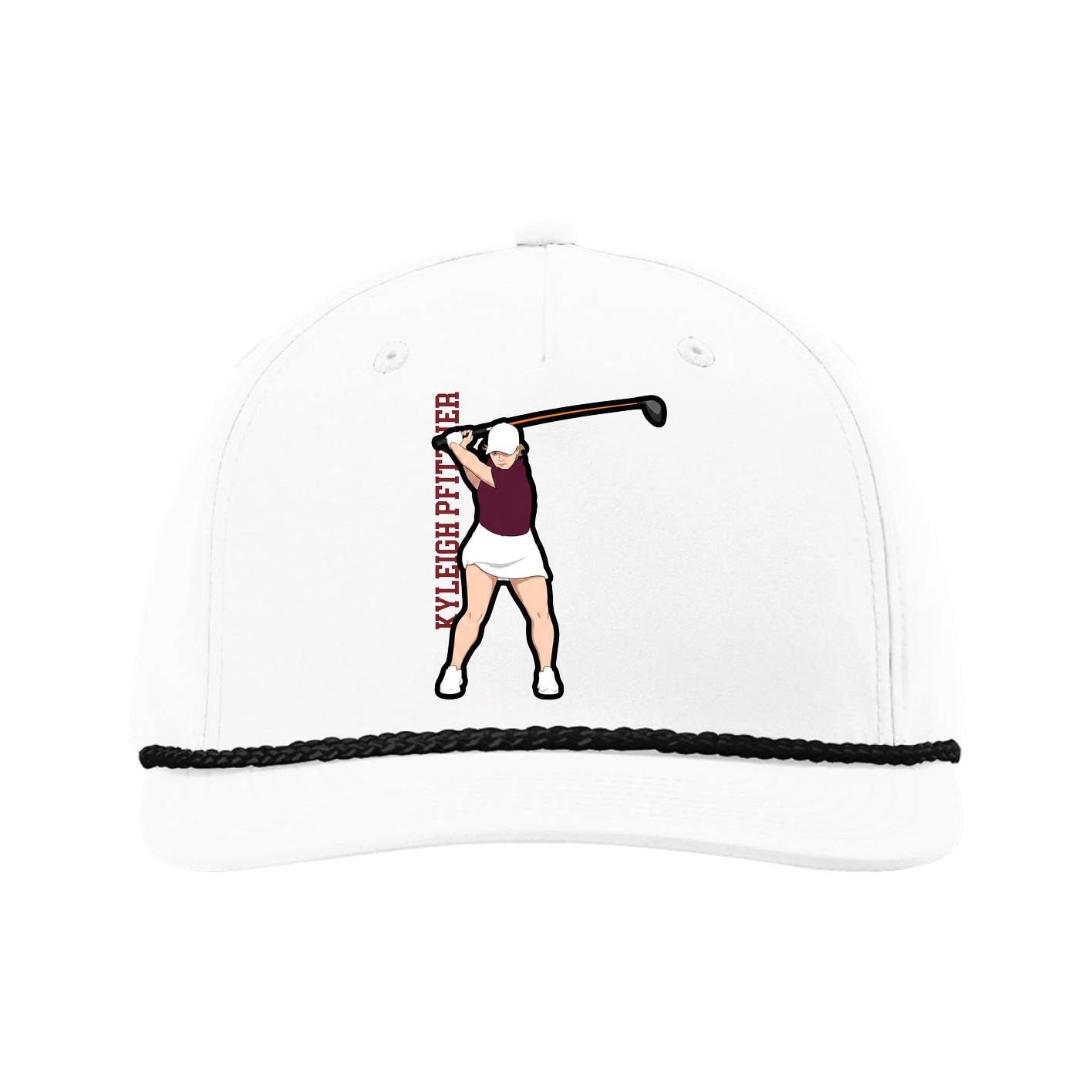 Five-Panel Classic Rope Cap — Name Vertical in White