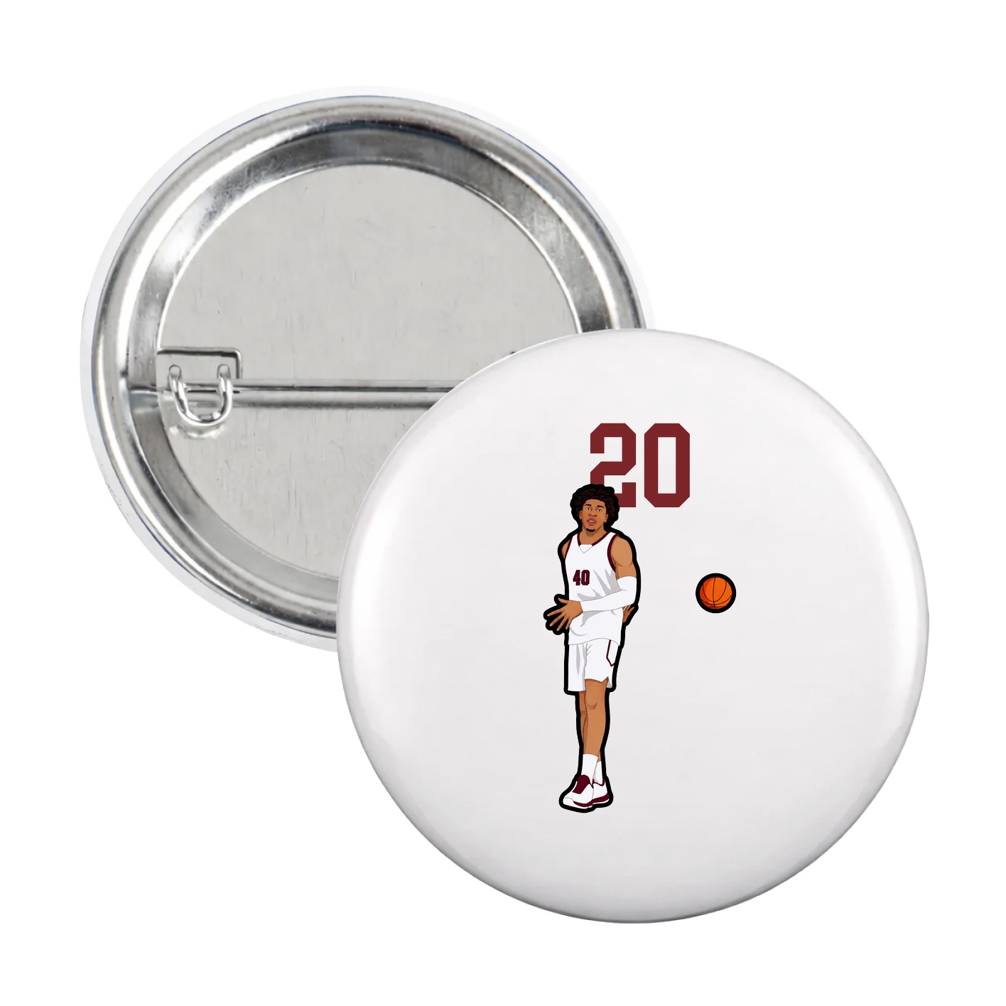 Game Day Button — Number Top in White