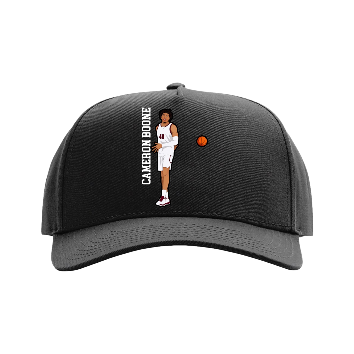 Full Fabric Five-Panel Champ Cap — Name Vertical in Black