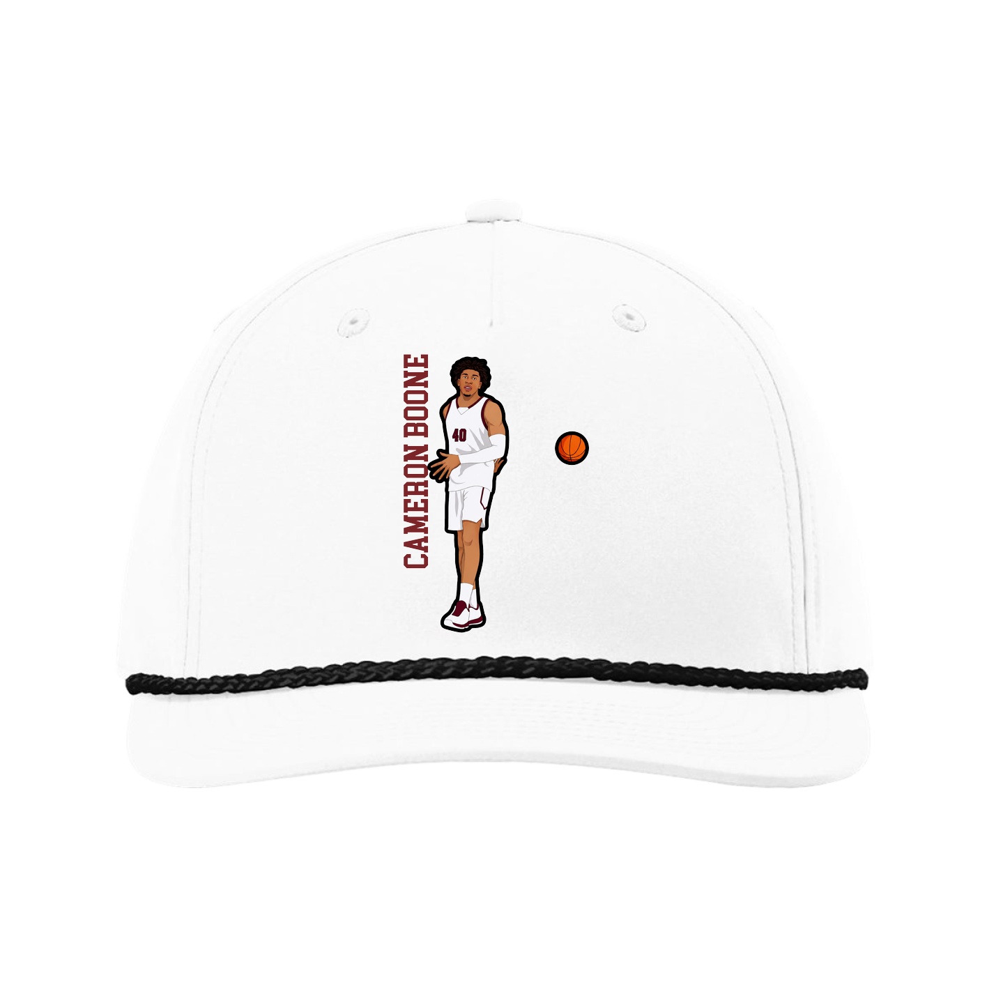 Five-Panel Classic Rope Cap — Name Vertical in White