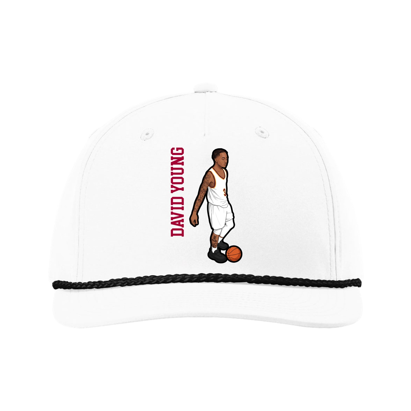 Five-Panel Classic Rope Cap — Name Vertical in White