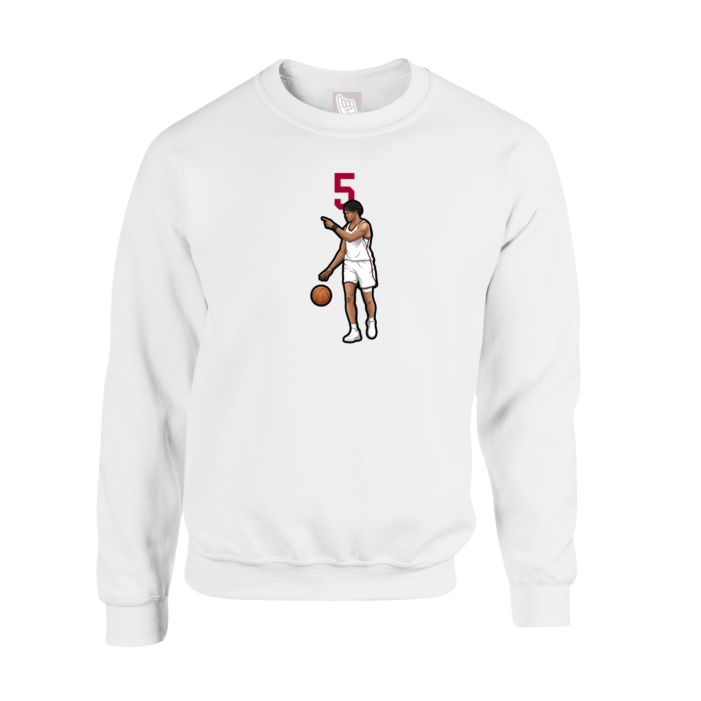 Fleece Crew — Number Top in White