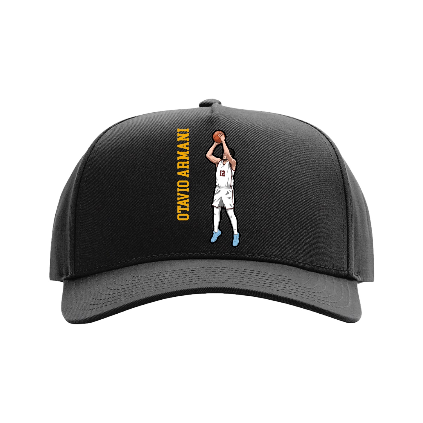 Full Fabric Five-Panel Champ Cap — Name Vertical in Black
