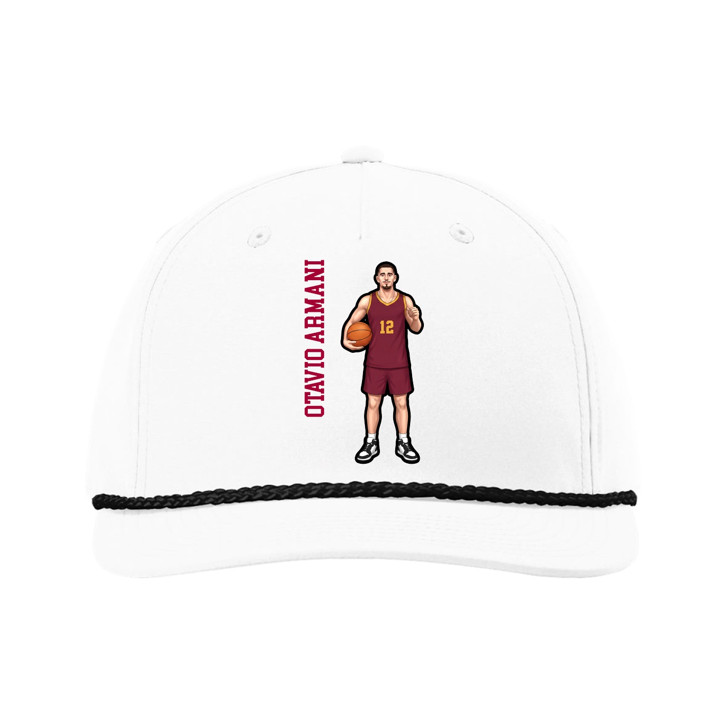 Five-Panel Classic Rope Cap — Name Vertical in White