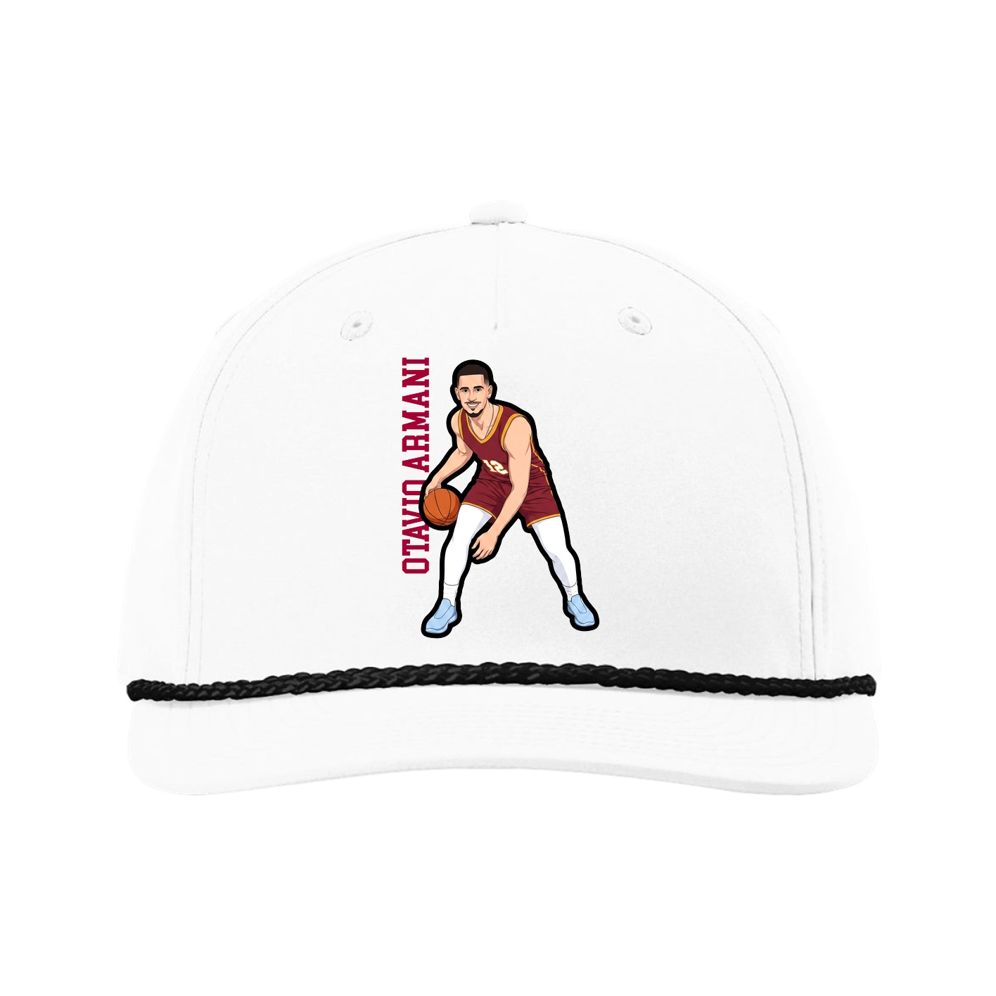 Five-Panel Classic Rope Cap — Name Vertical in White