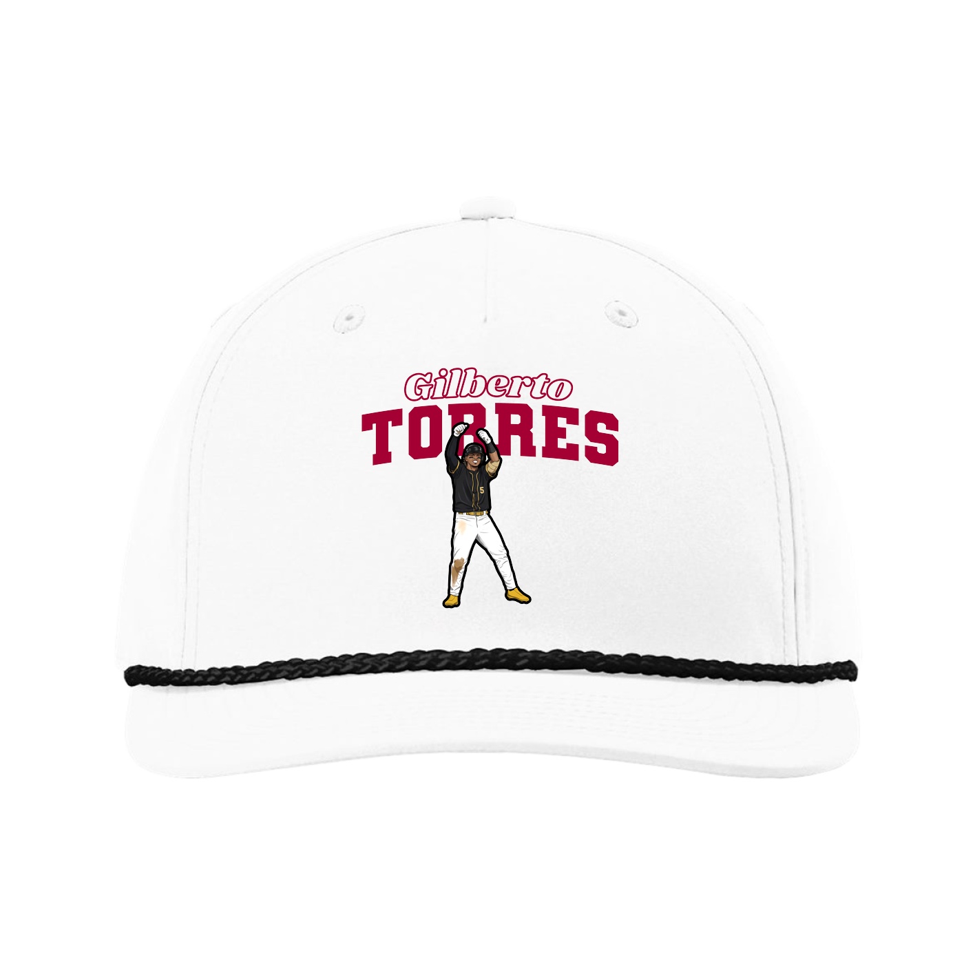 Five-Panel Classic Rope Cap — Name Arch in White