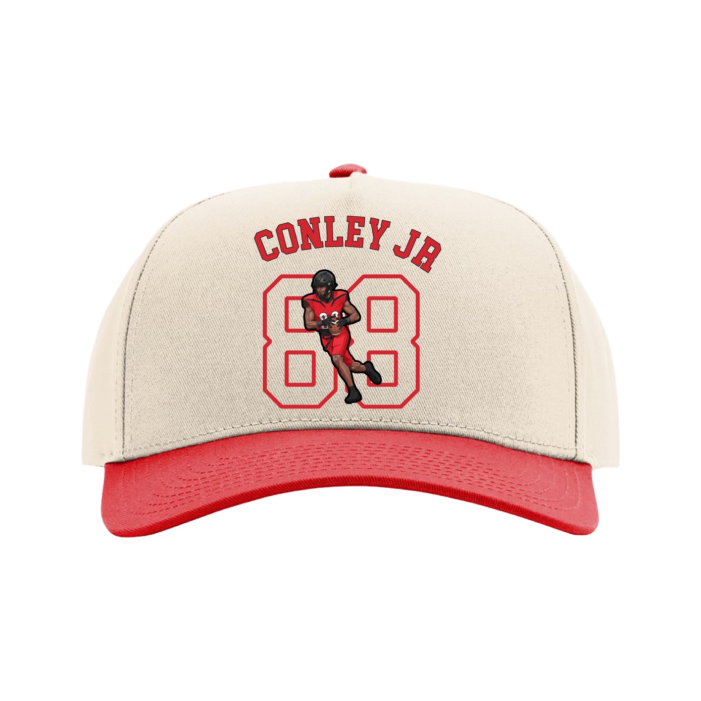 Full Fabric Five-Panel Champ Cap — Shirsey Arch in Cream/Red