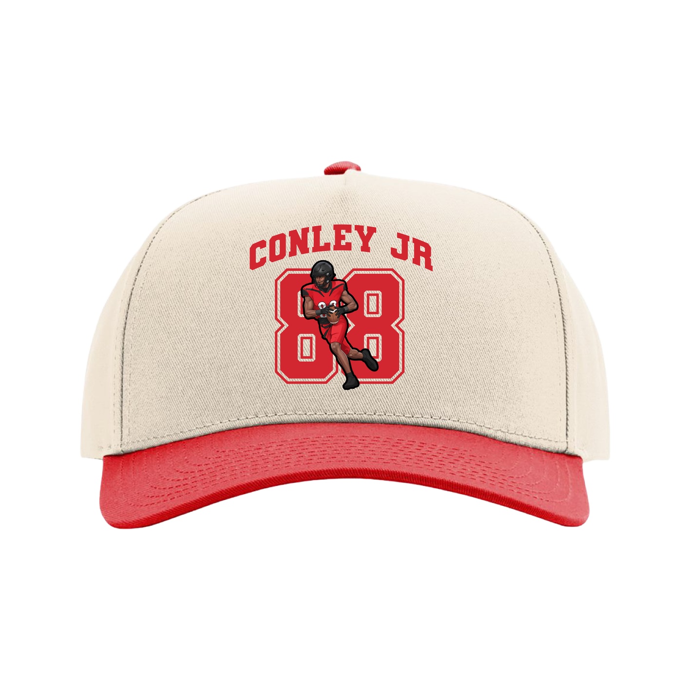 Full Fabric Five-Panel Champ Cap — Number in Cream/Red