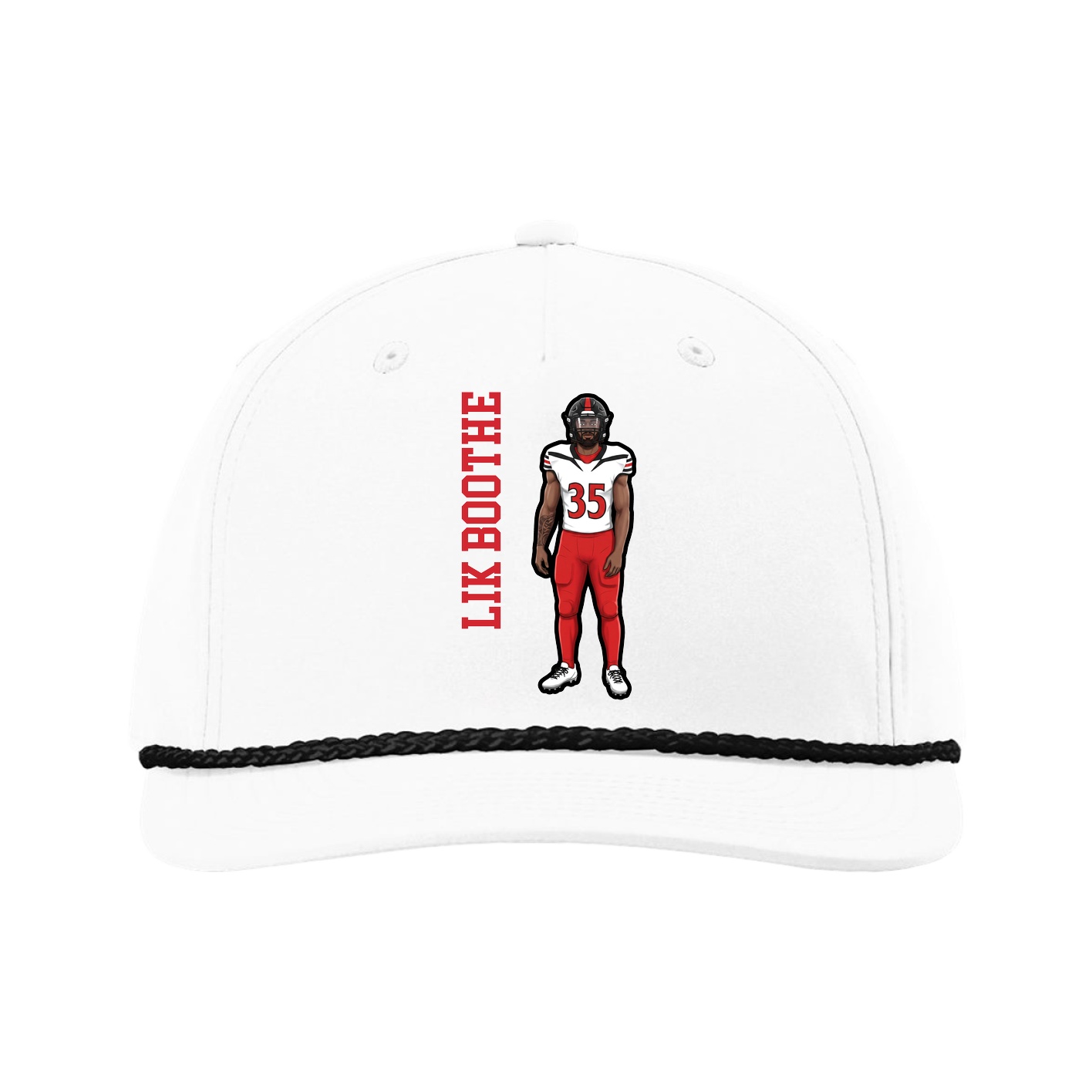 Five-Panel Classic Rope Cap — Name Vertical in White