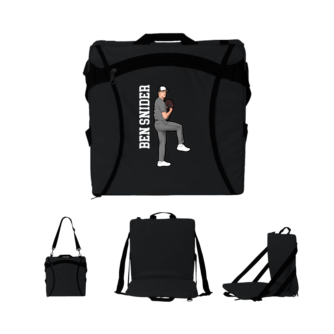 Folding Stadium Seat — Name Vertical in Black