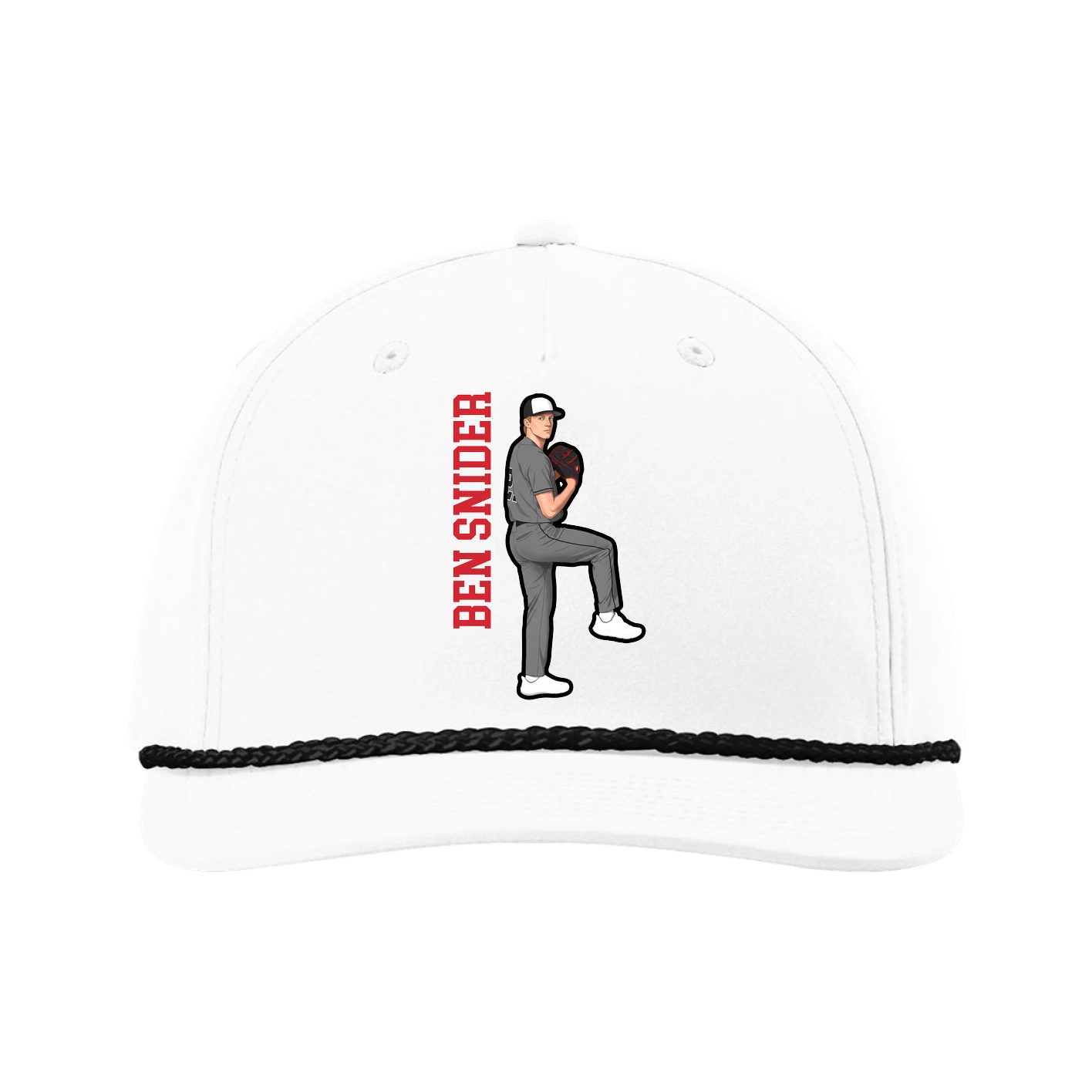 Five-Panel Classic Rope Cap — Name Vertical in White