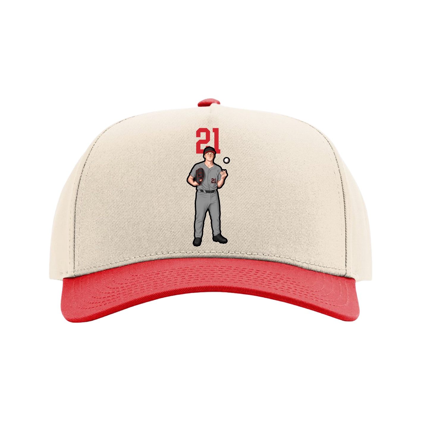 Full Fabric Five-Panel Champ Cap — Number Top in Cream/Red
