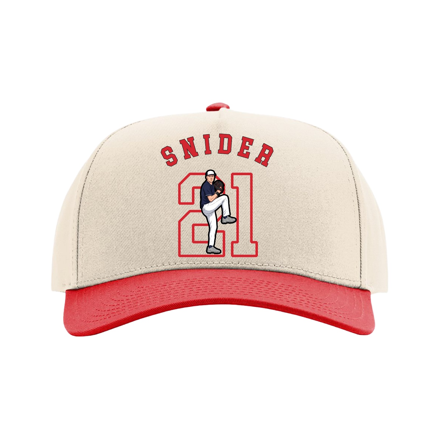 Full Fabric Five-Panel Champ Cap — Shirsey Arch in Cream/Red