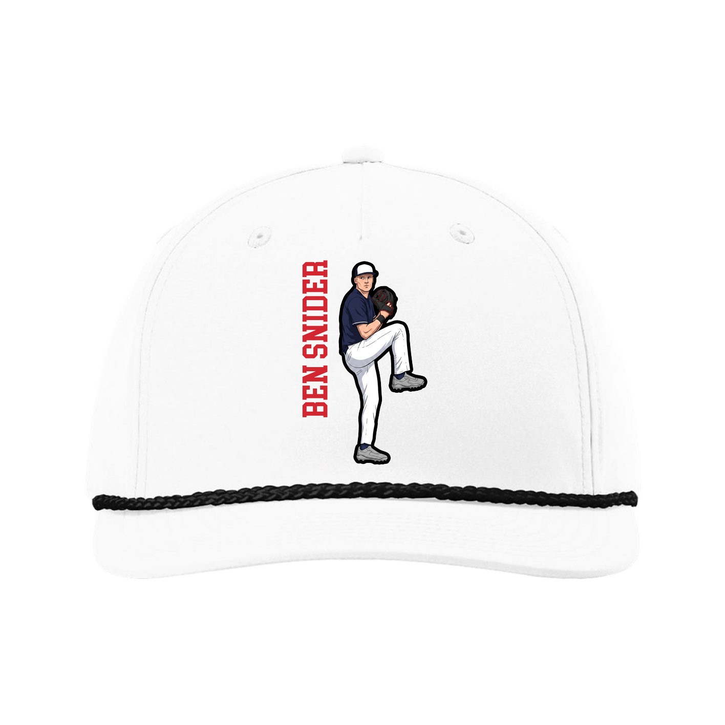 Five-Panel Classic Rope Cap — Name Vertical in White