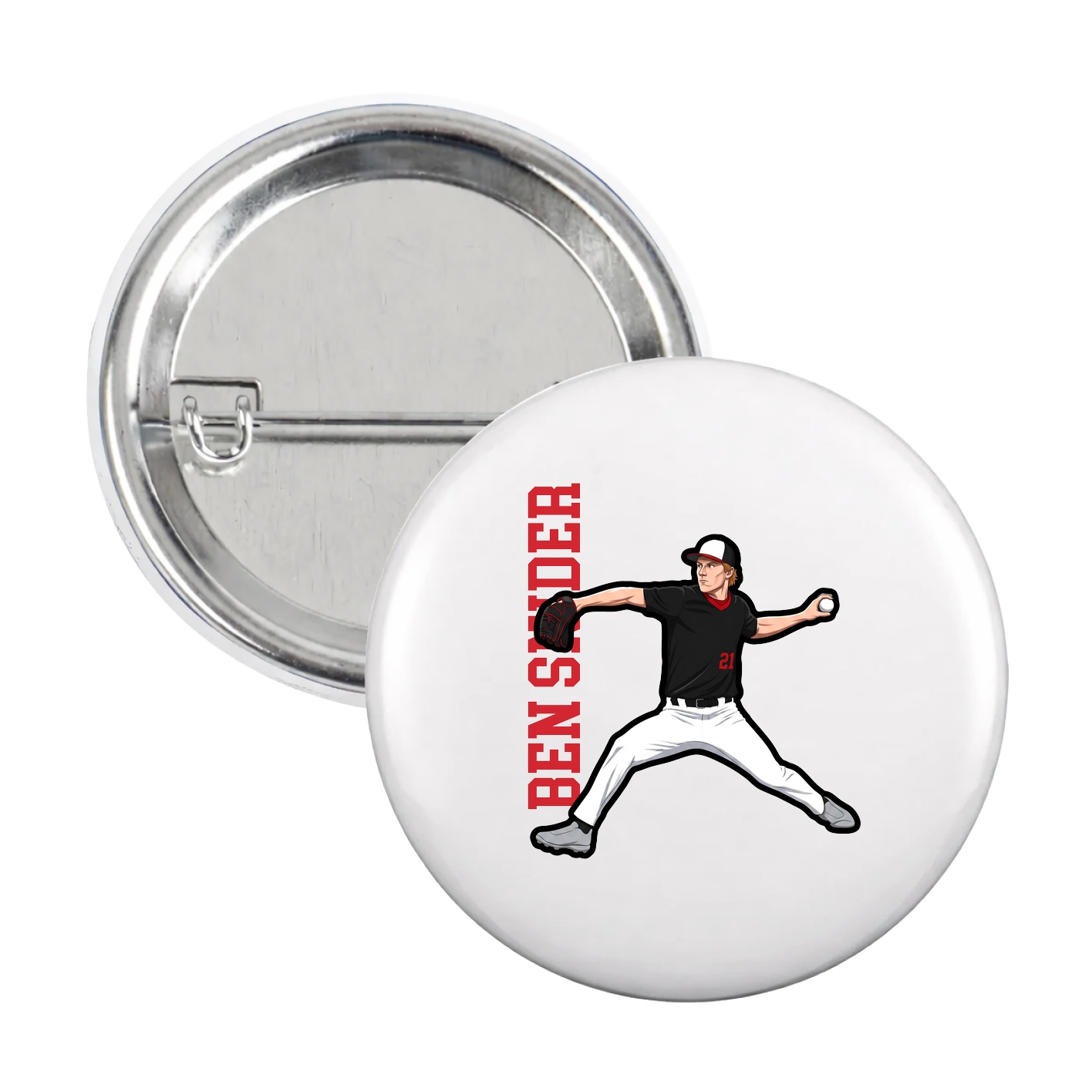 Game Day Button — Name Vertical in White