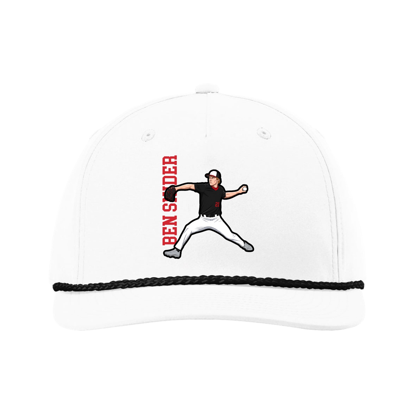Five-Panel Classic Rope Cap — Name Vertical in White