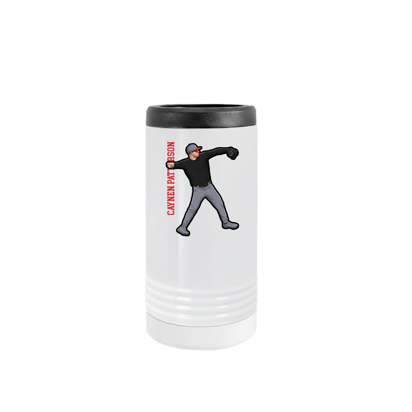 Slim Beverage Holder — Name Vertical in White