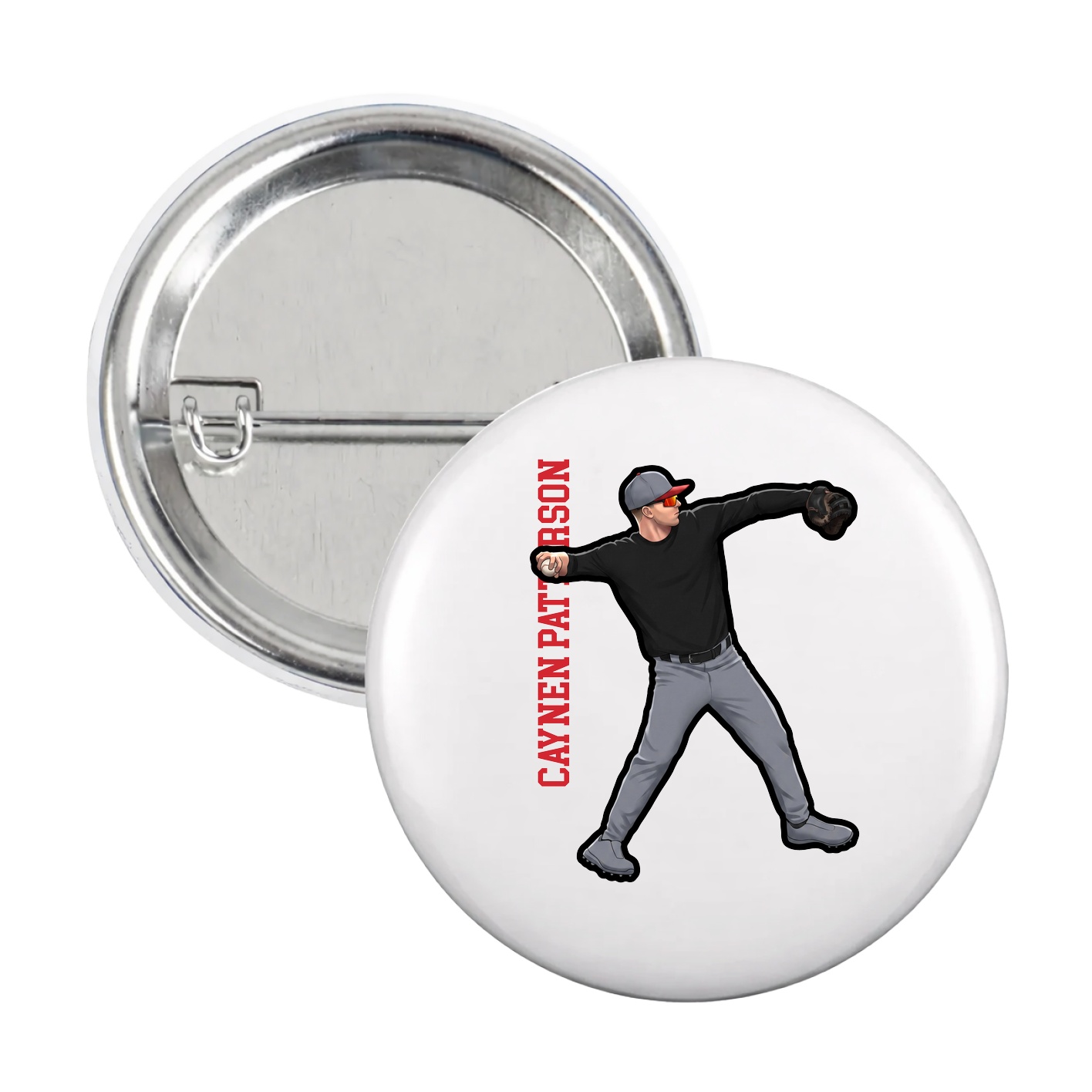 Game Day Button — Name Vertical in White