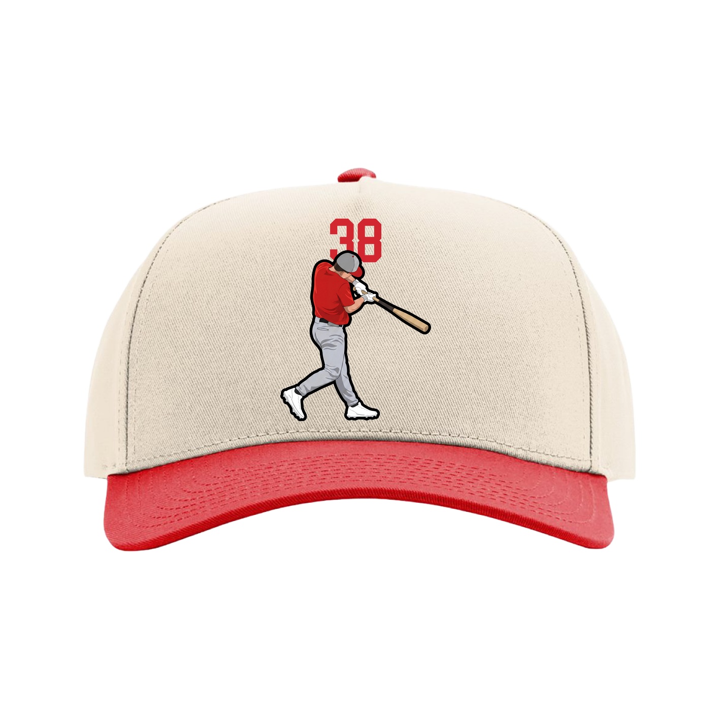 Full Fabric Five-Panel Champ Cap — Number Top in Cream/Red