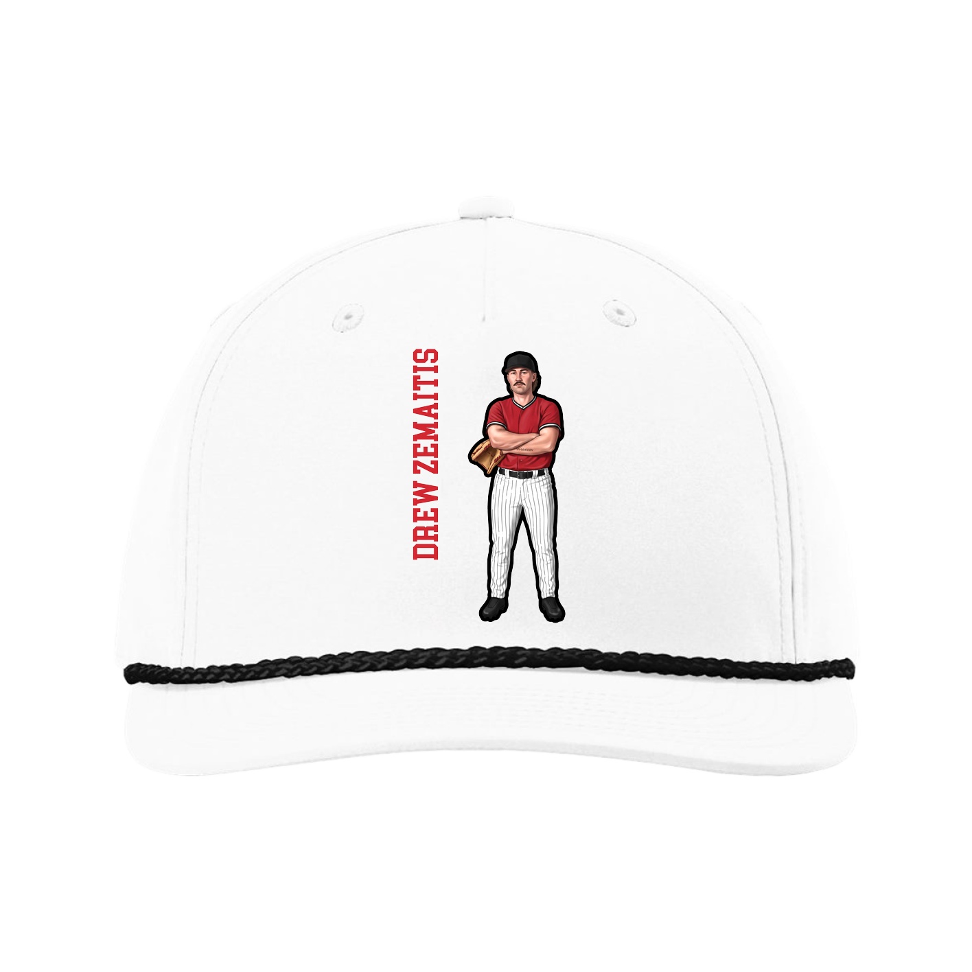 Five-Panel Classic Rope Cap — Name Vertical in White
