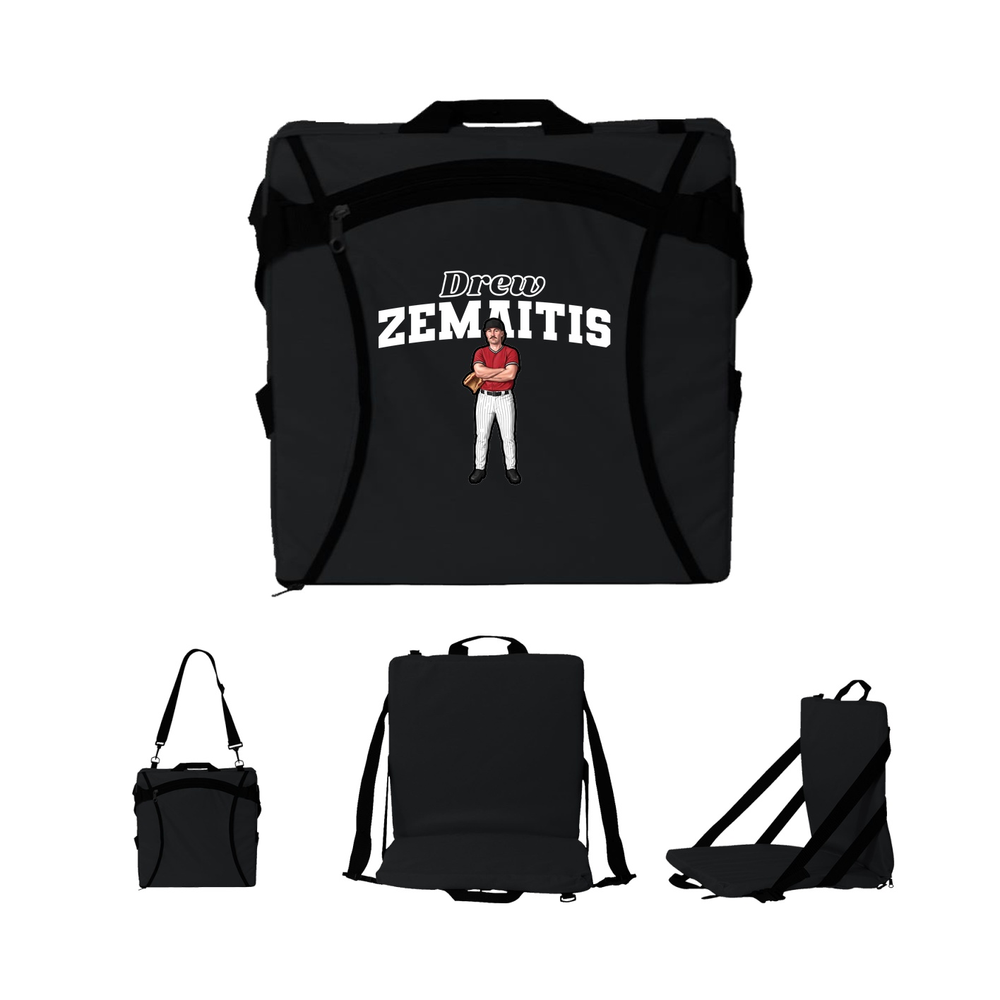 Folding Stadium Seat — Name Arch in Black