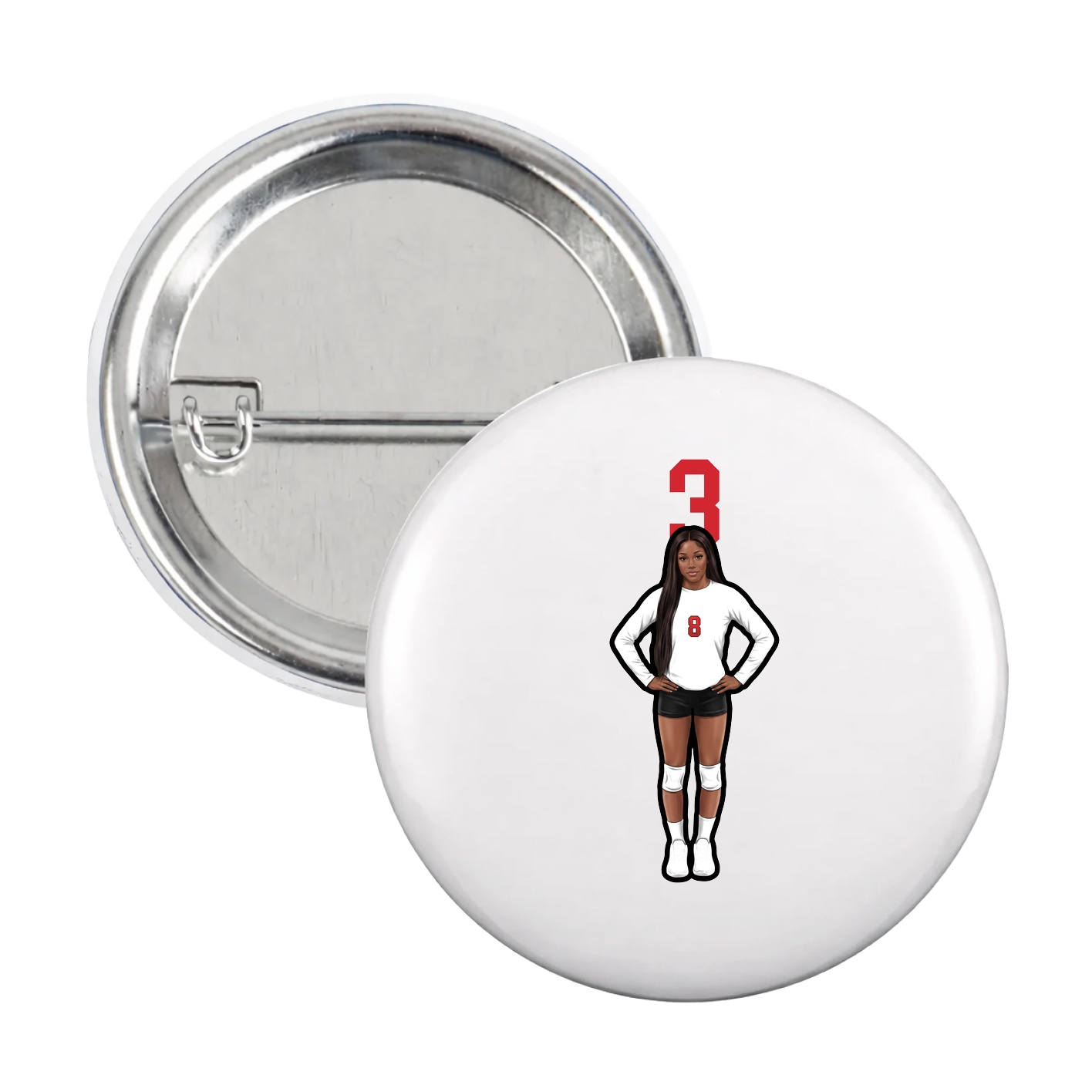 Game Day Button — Number Top in White