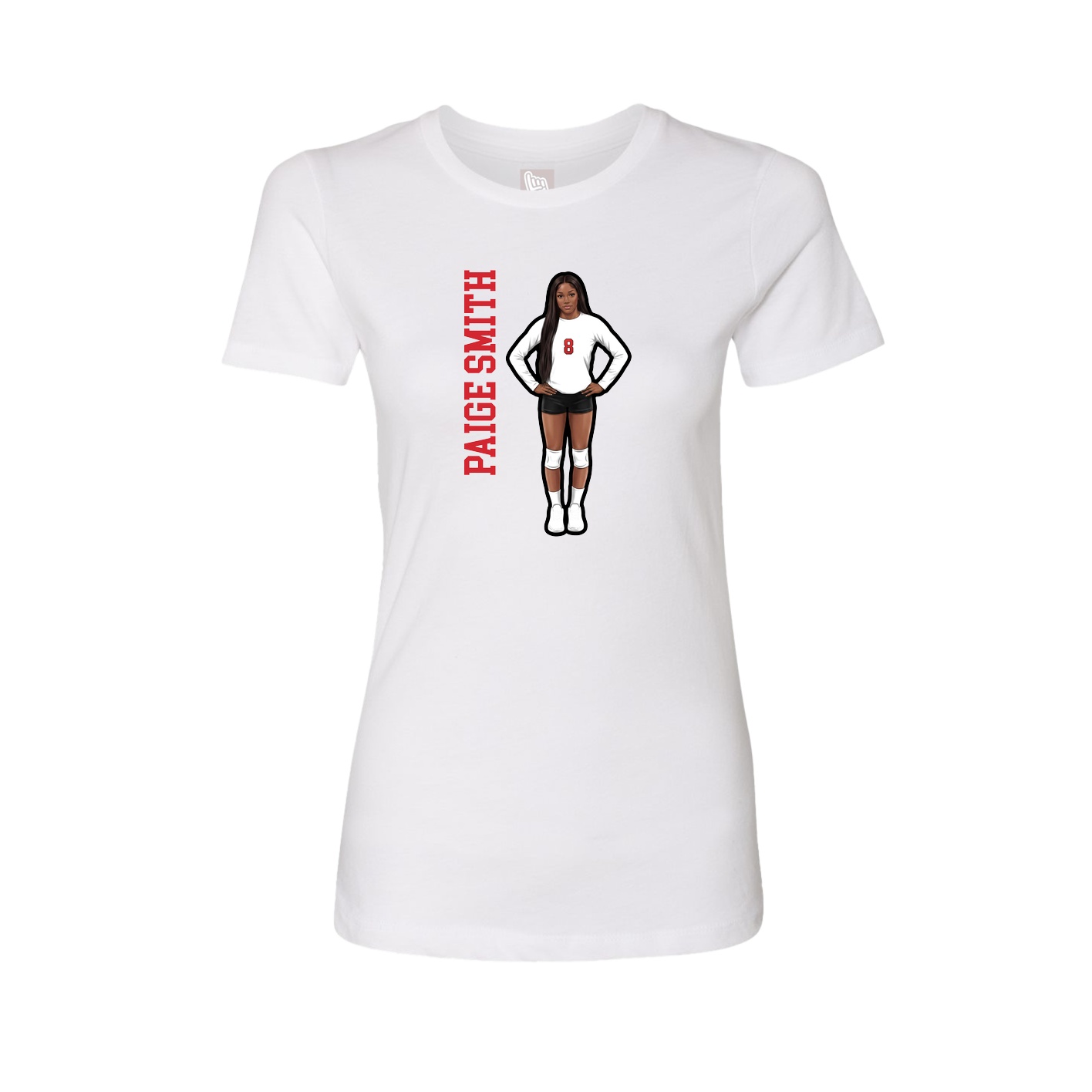 Womens Tee — Name Vertical in White