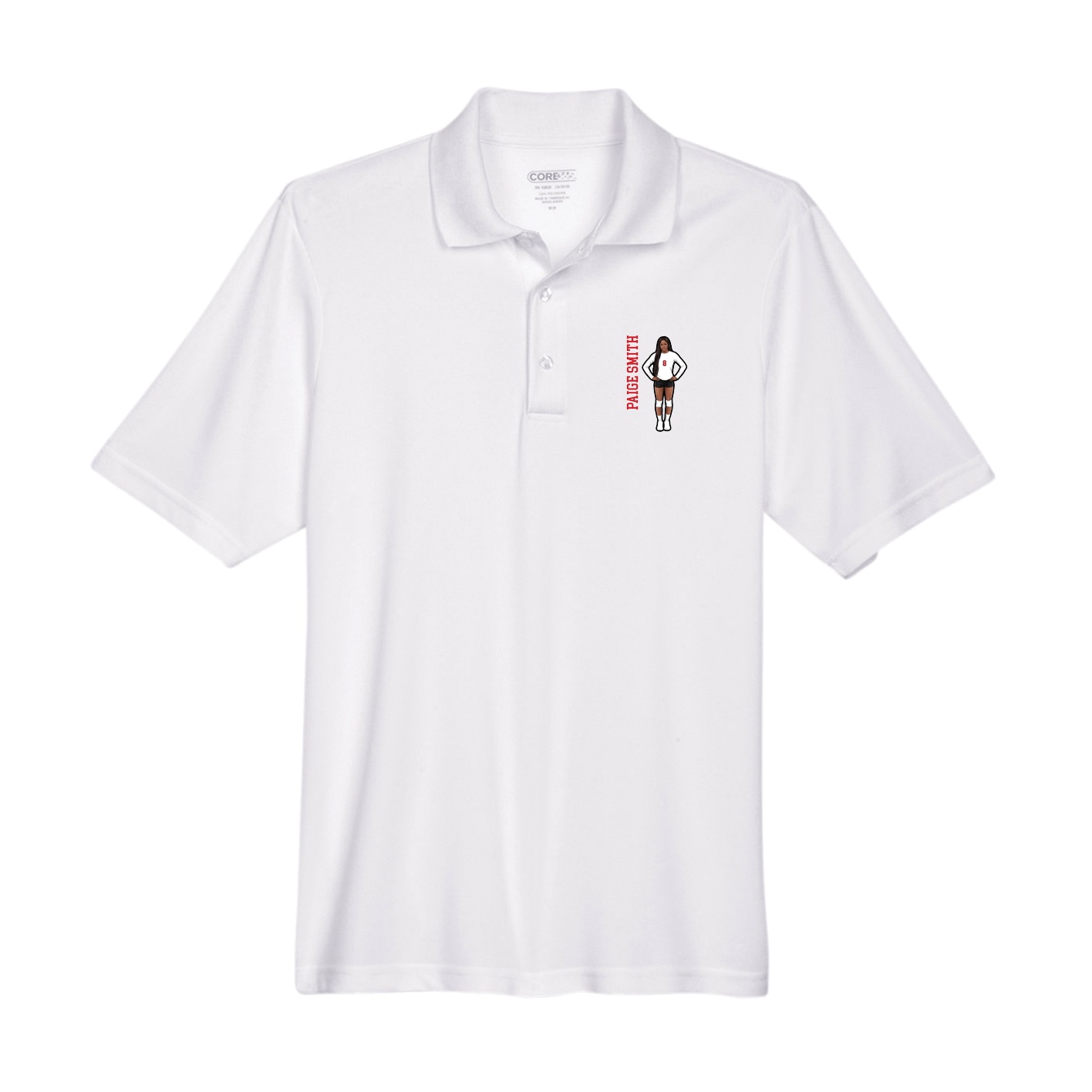 Performance Polo — Name Vertical in White