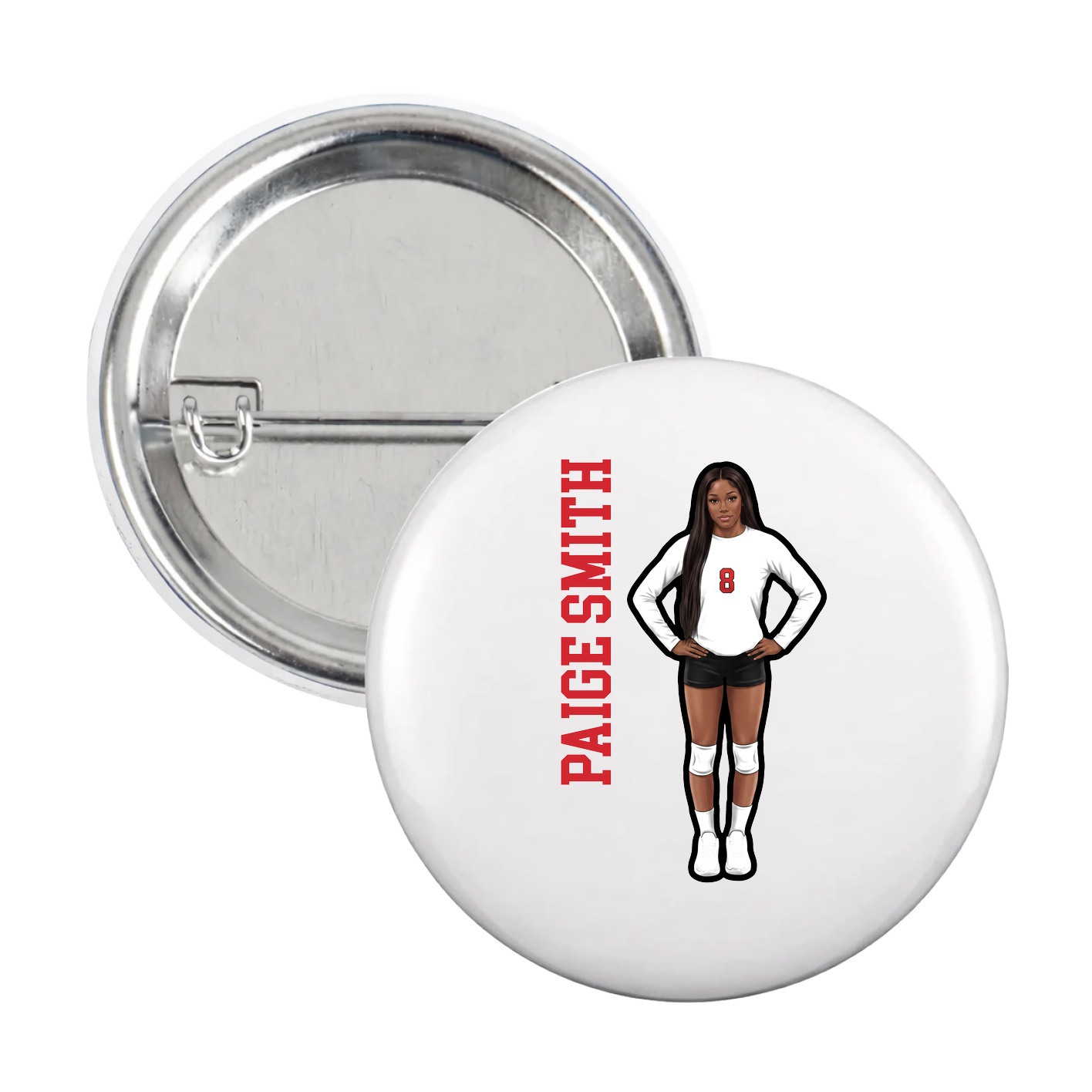 Game Day Button — Name Vertical in White