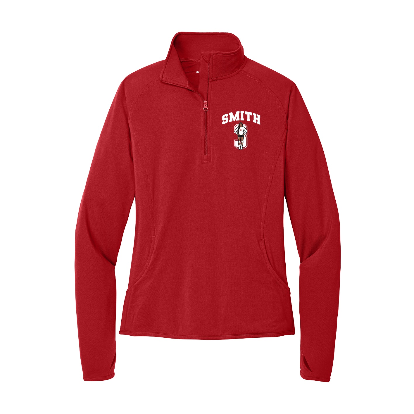 Women's Q-Zip Pullover — Number in Red