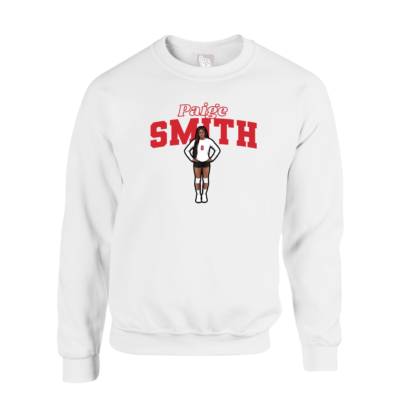 Fleece Crew — Name Arch in White