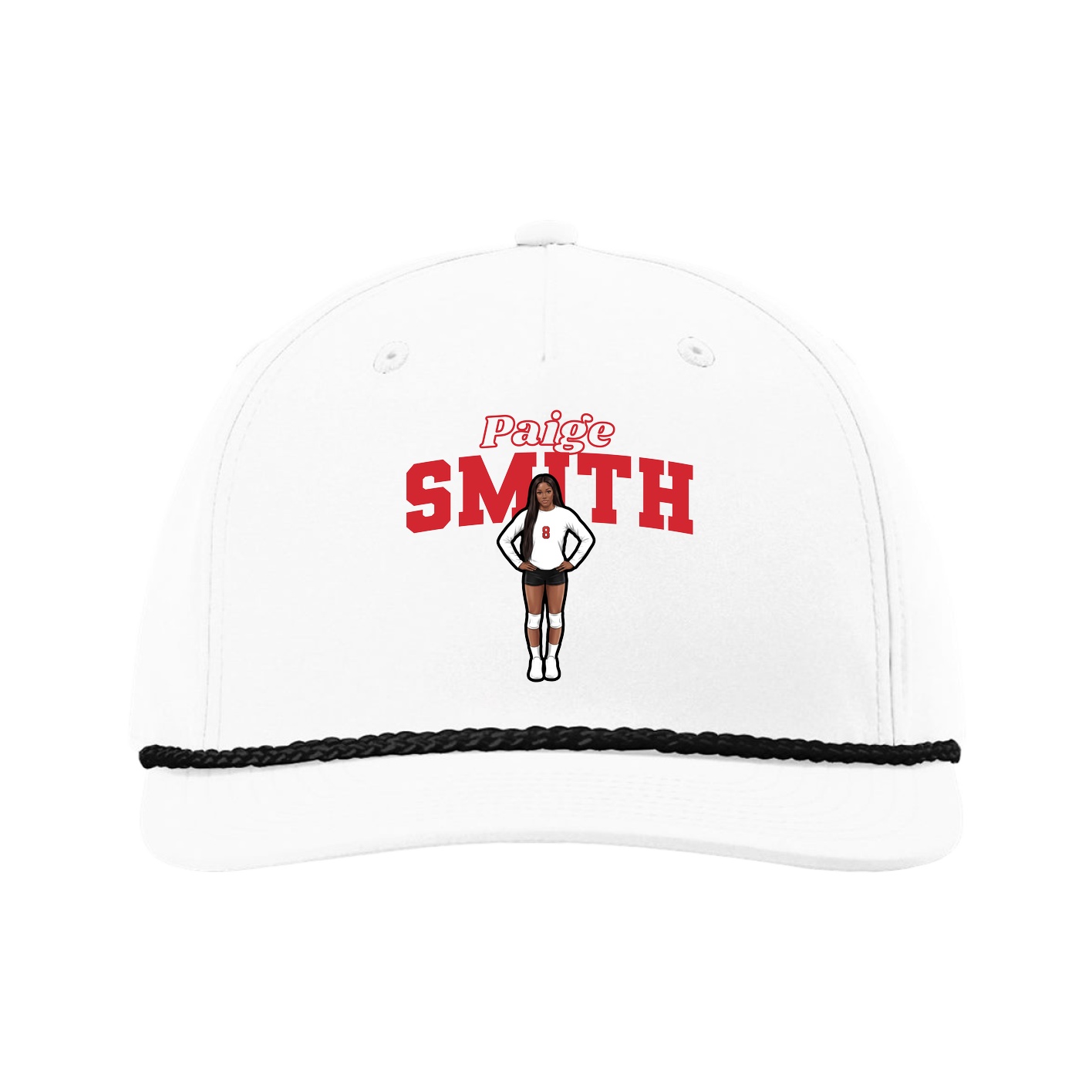 Five-Panel Classic Rope Cap — Name Arch in White