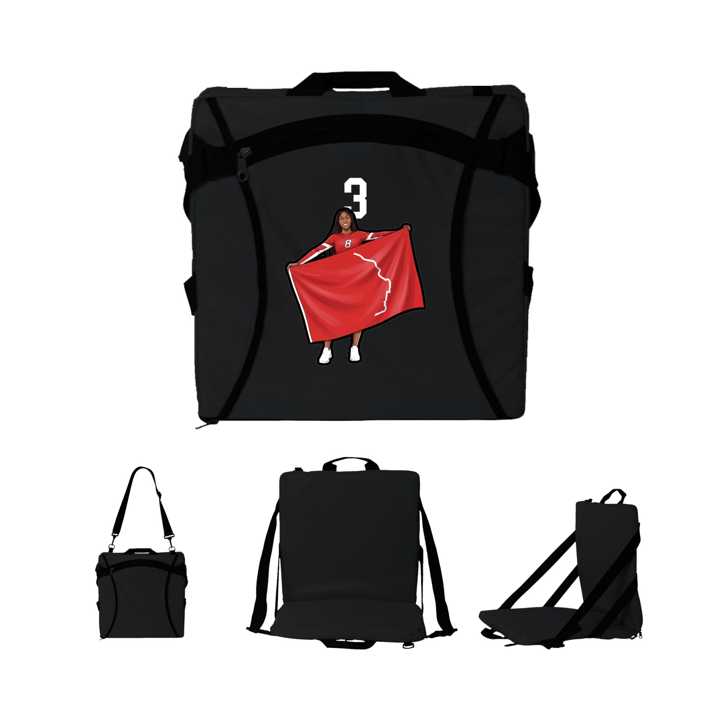 Folding Stadium Seat — Number Top in Black