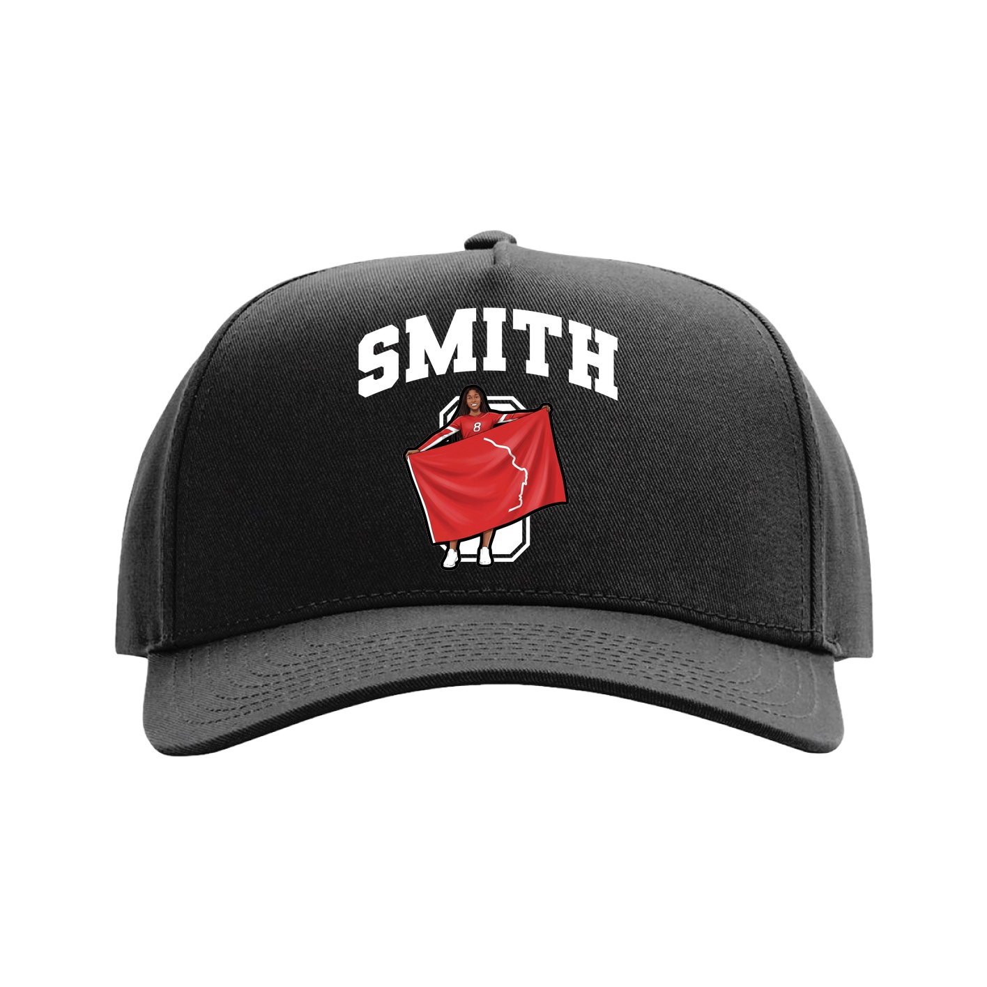 Full Fabric Five-Panel Champ Cap — Number in Black