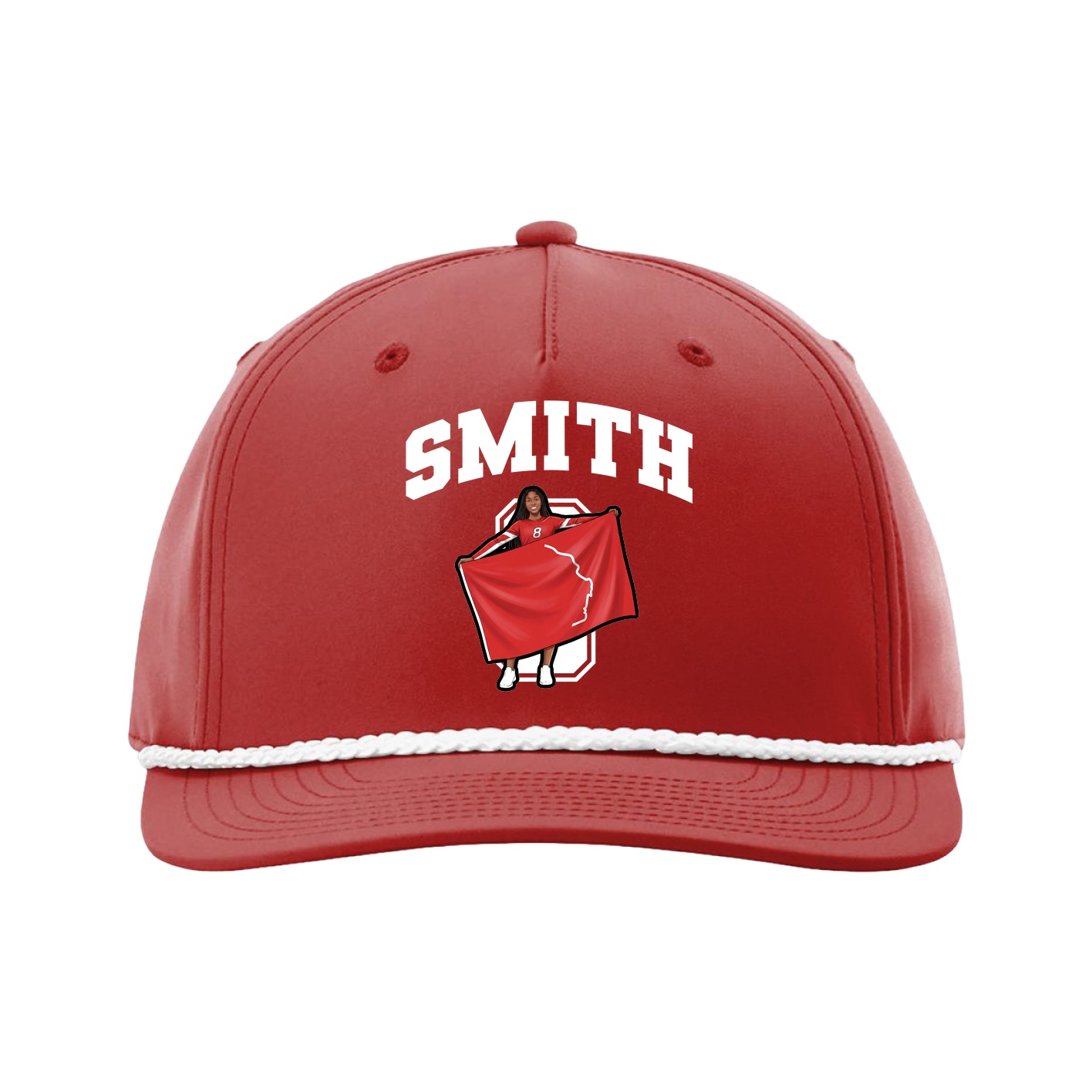 Five-Panel Classic Rope Cap — Number in Red