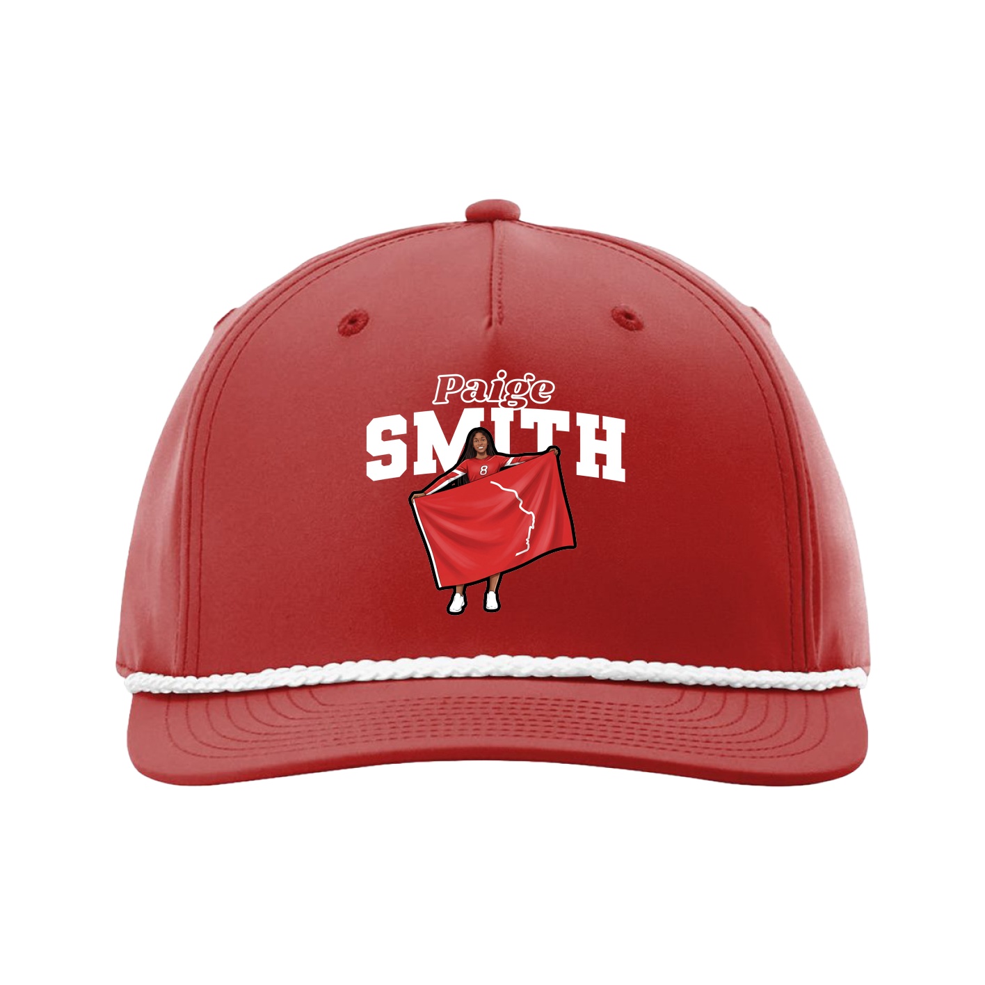 Five-Panel Classic Rope Cap — Name Arch in Red