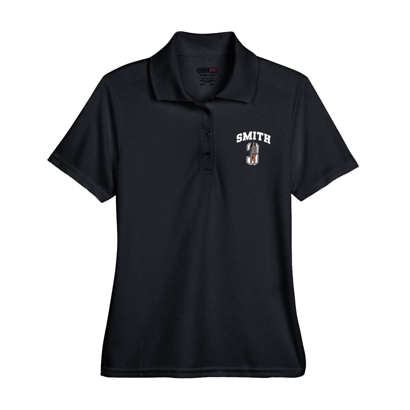 Womens Performance Polo — Number in Black