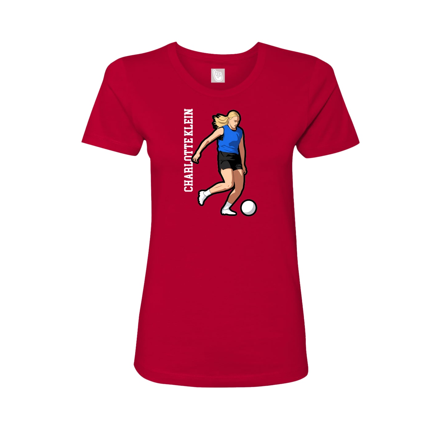 Fitted Women's Tee — Name Vertical in Red
