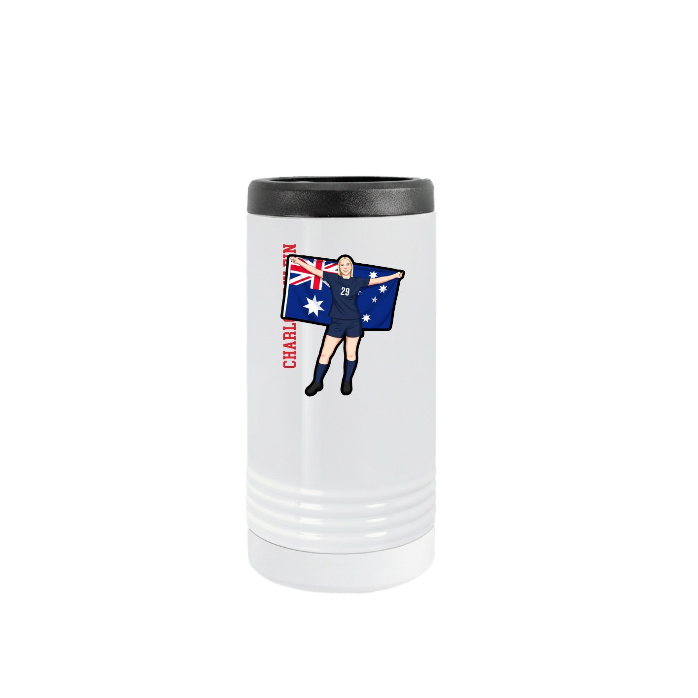Slim Beverage Holder — Name Vertical in White