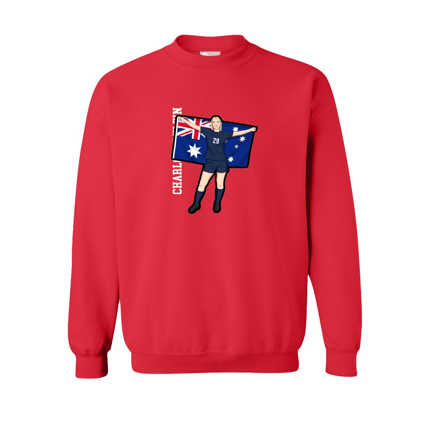 Fleece Crew — Name Vertical in Red