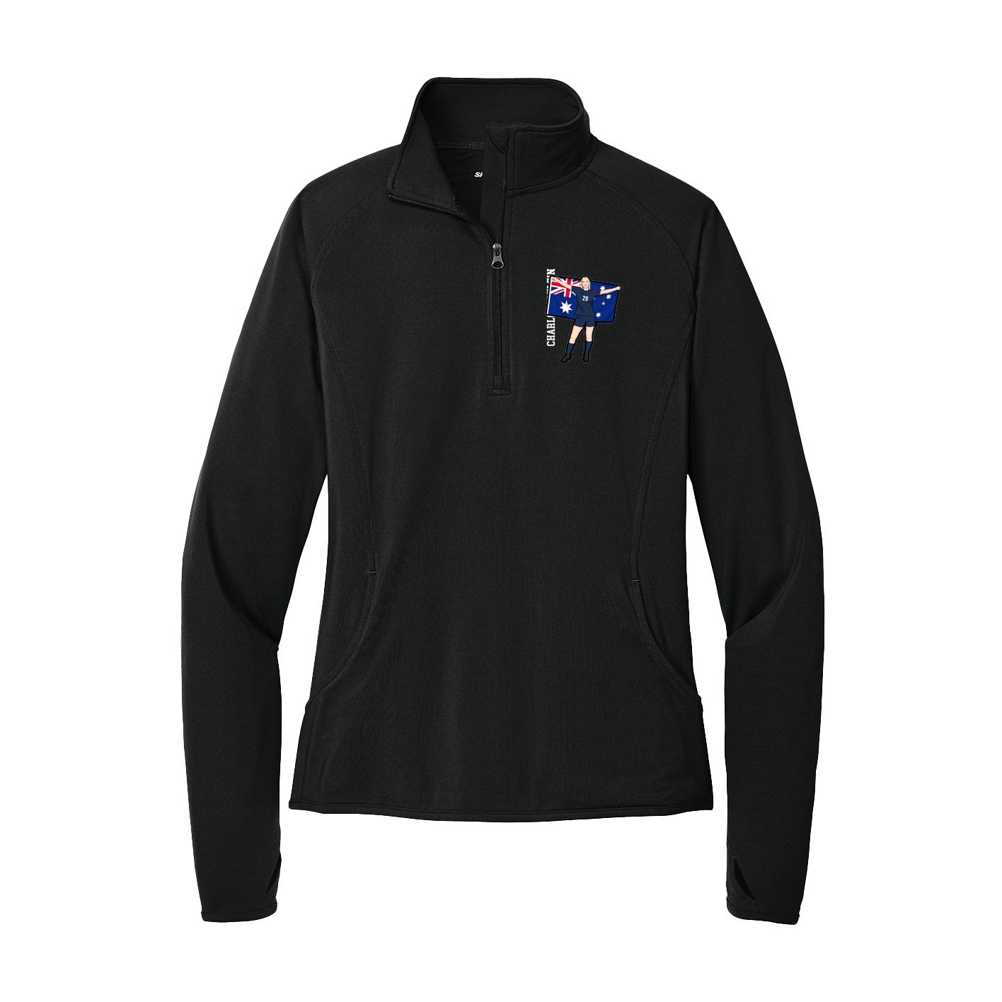 Women's Q-Zip Pullover — Name Vertical in Black