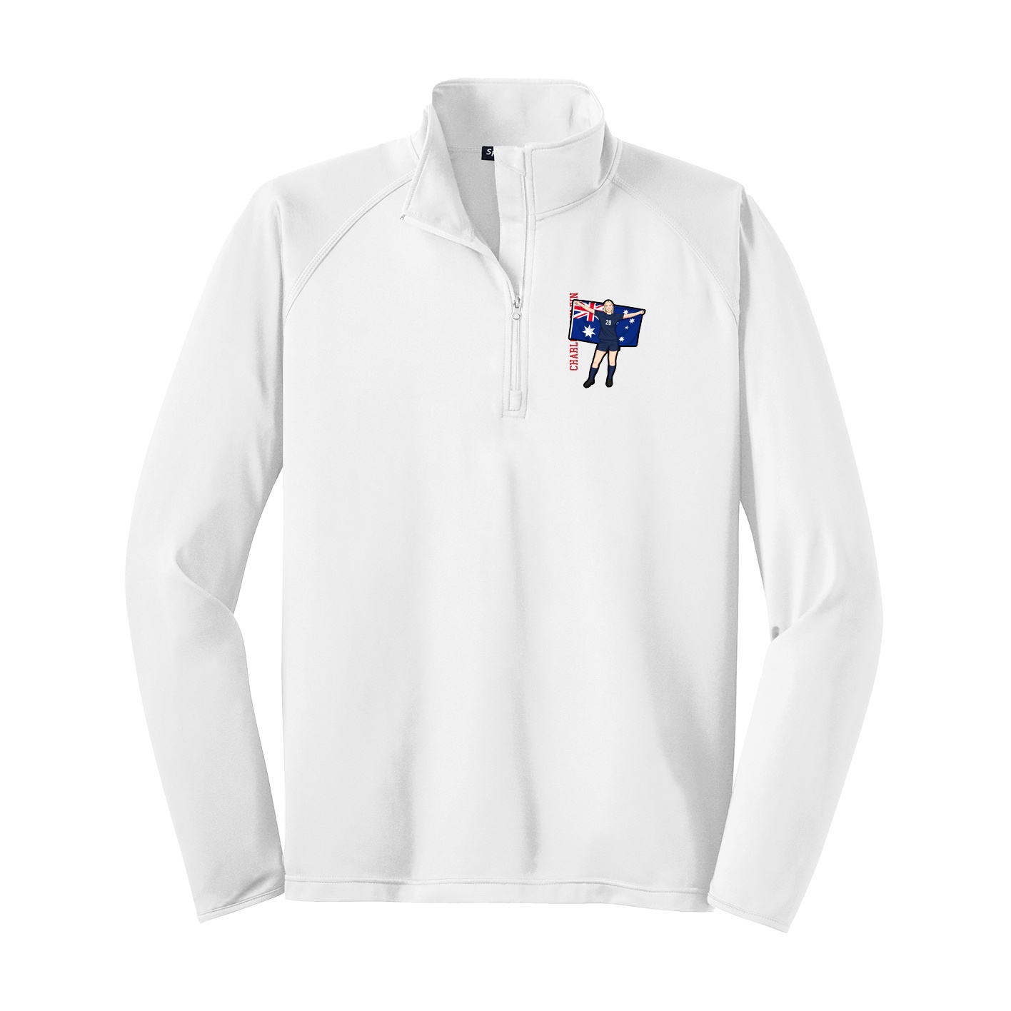 Q-Zip Pullover — Name Vertical in White