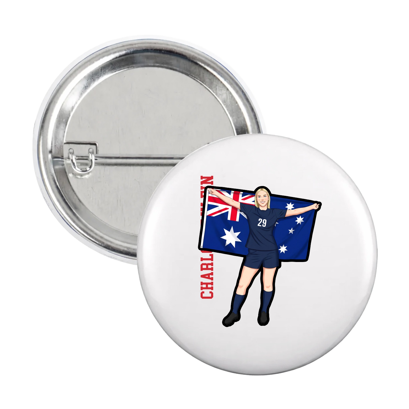 Game Day Button — Name Vertical in White